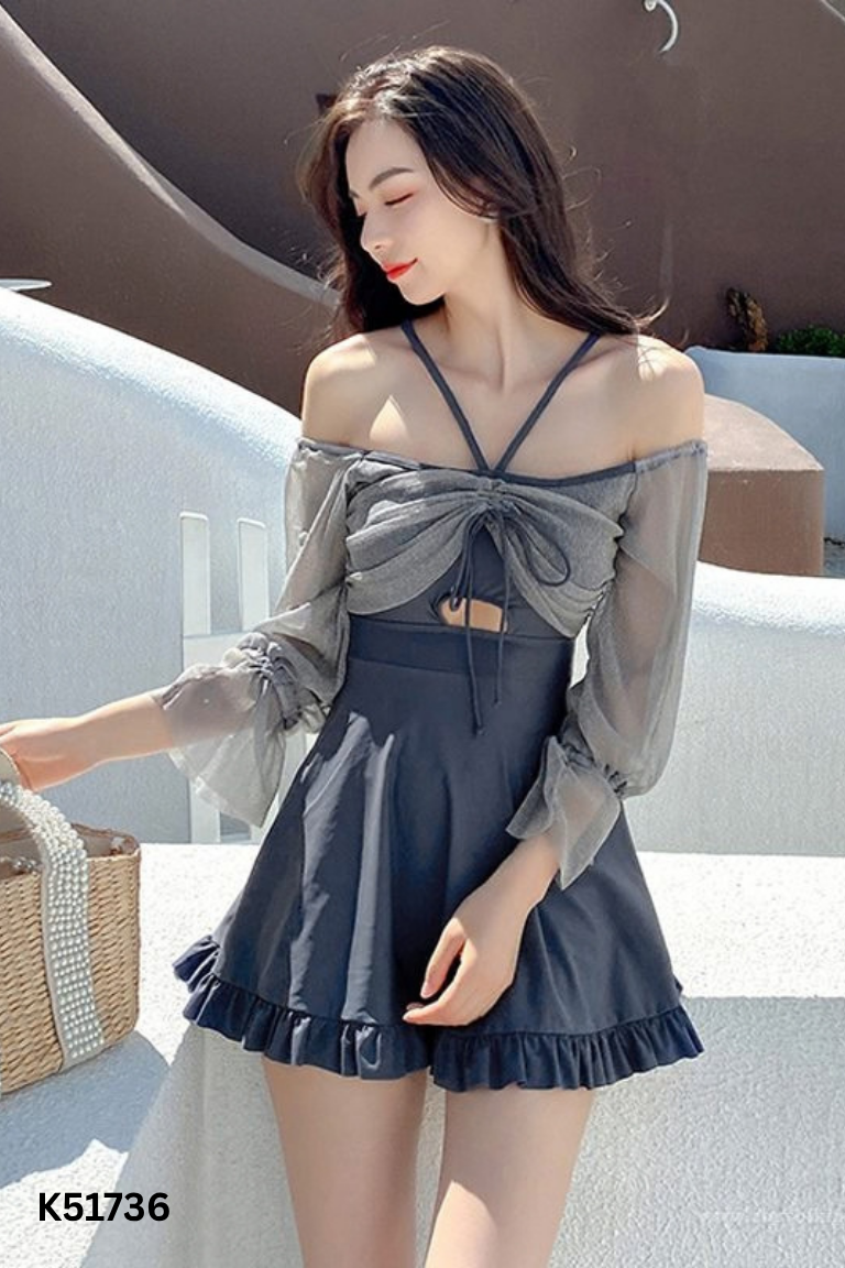 Váy xanh phối lưới ngực