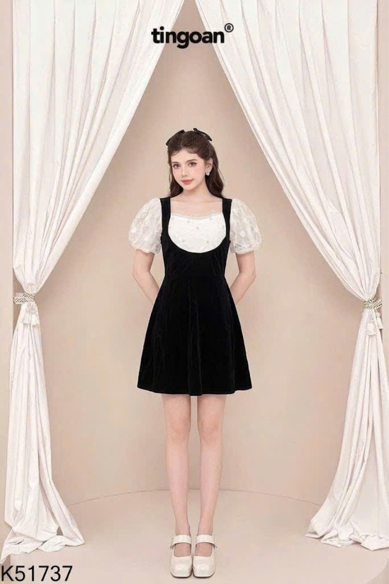 Váy nhun đen mix lưới be