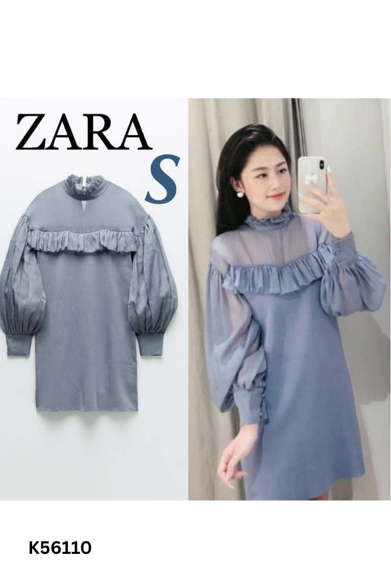 Váy ZARA len xanh phối voan