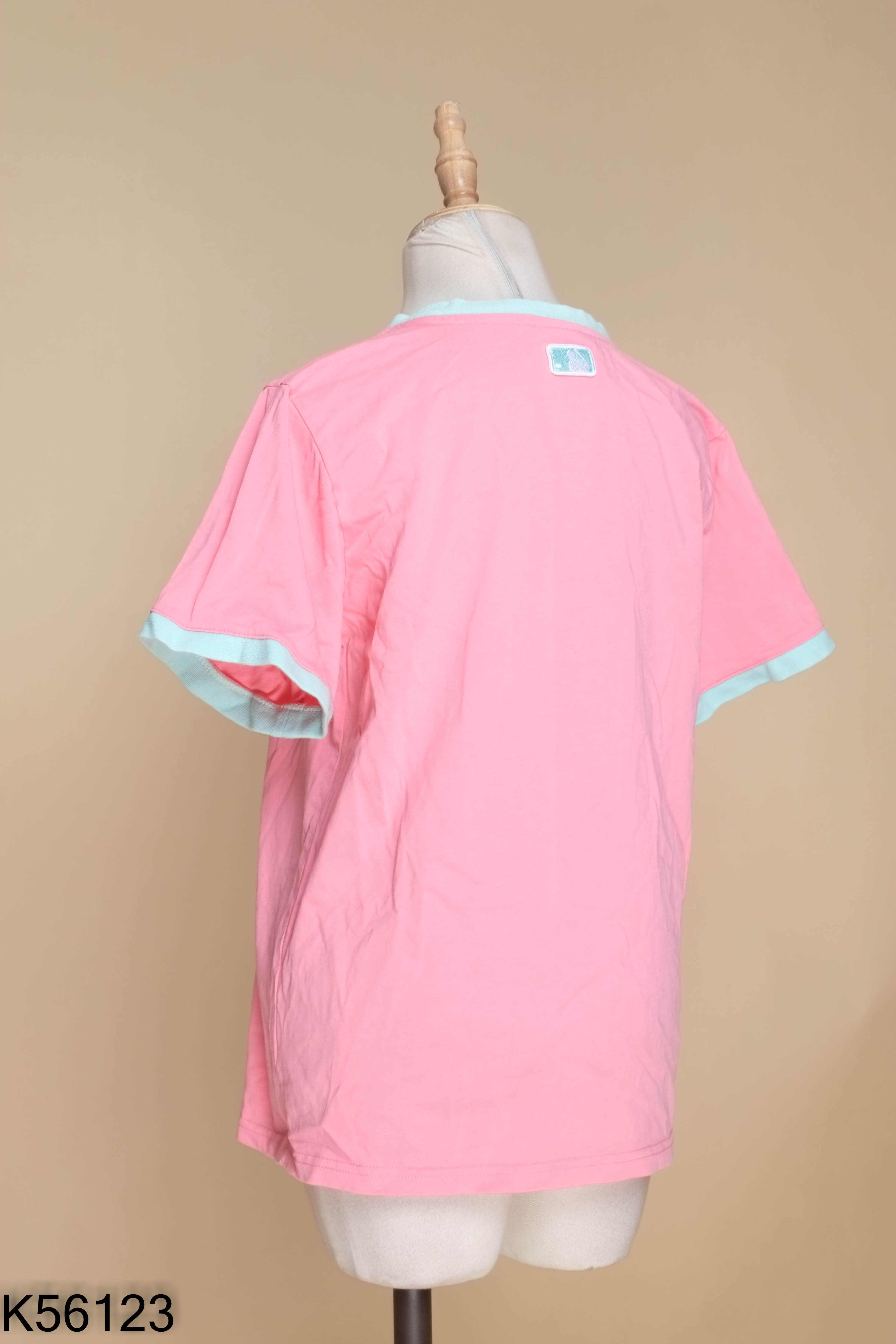 Áo MLB phông hồng viền xanh
