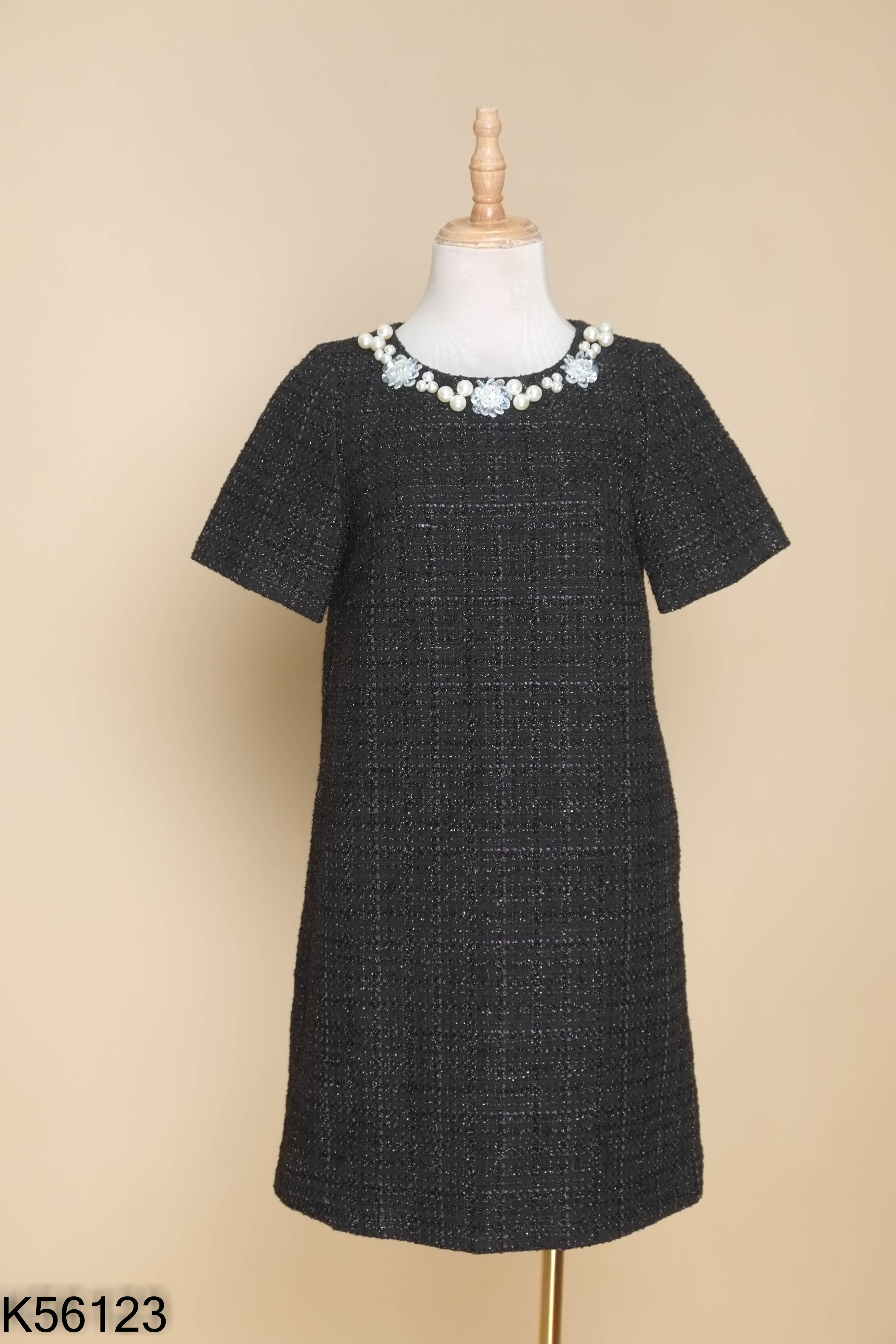 Váy ELISE dạ tweed đen đính ngọc