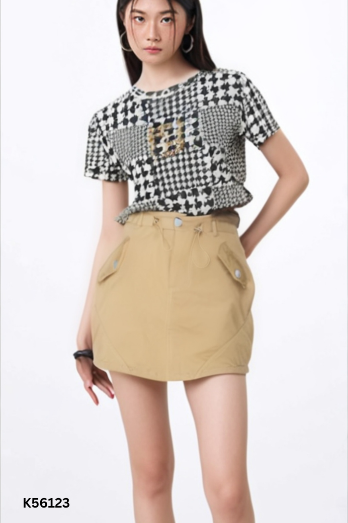 NEWTAG SET Áo lưới be đen + chân váy nâu