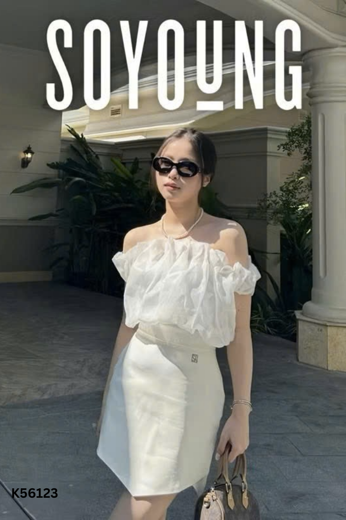 Váy SOYOUG trắng sữa phối lưới