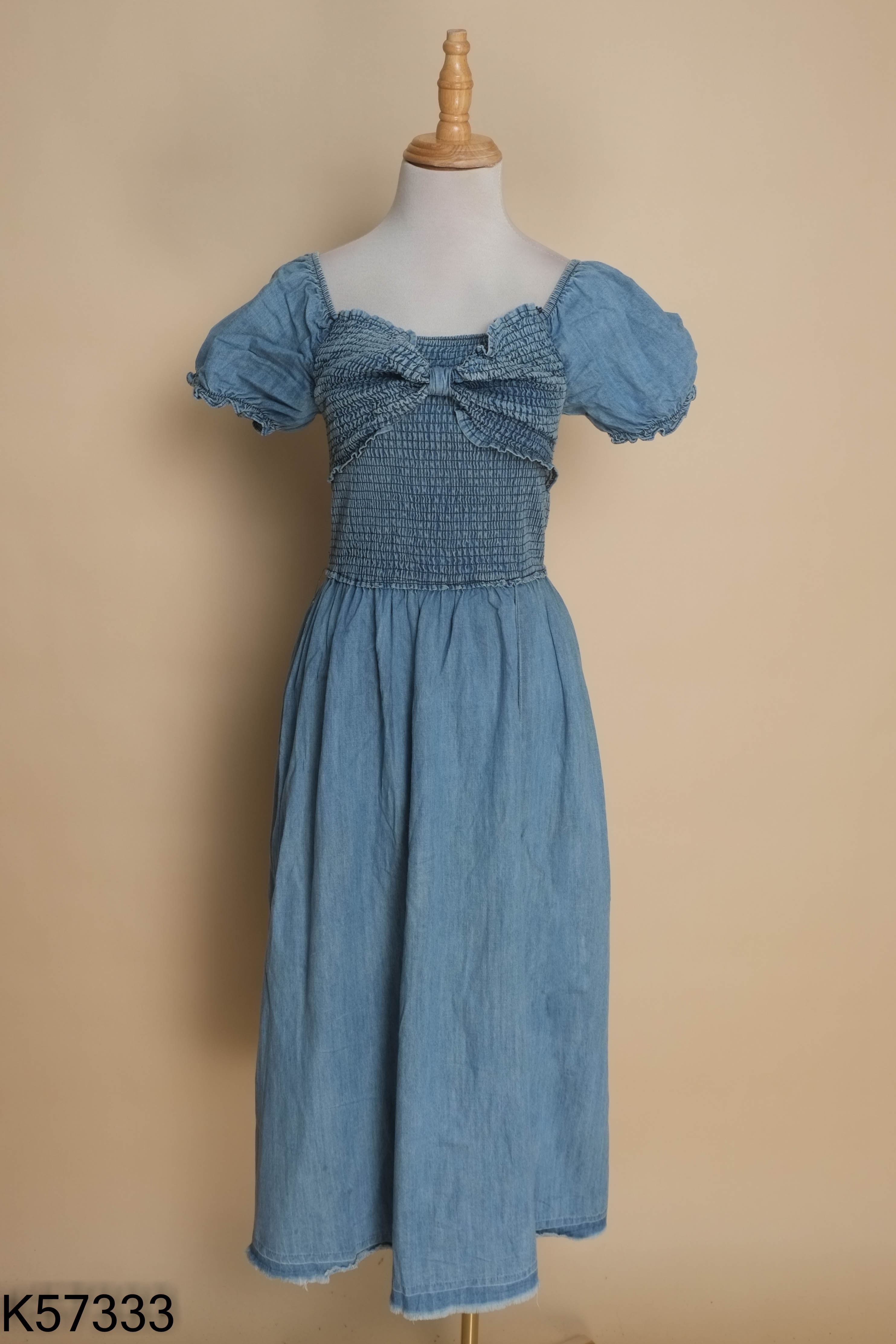Váy jeans xanh nhún nơ CHENANNLE