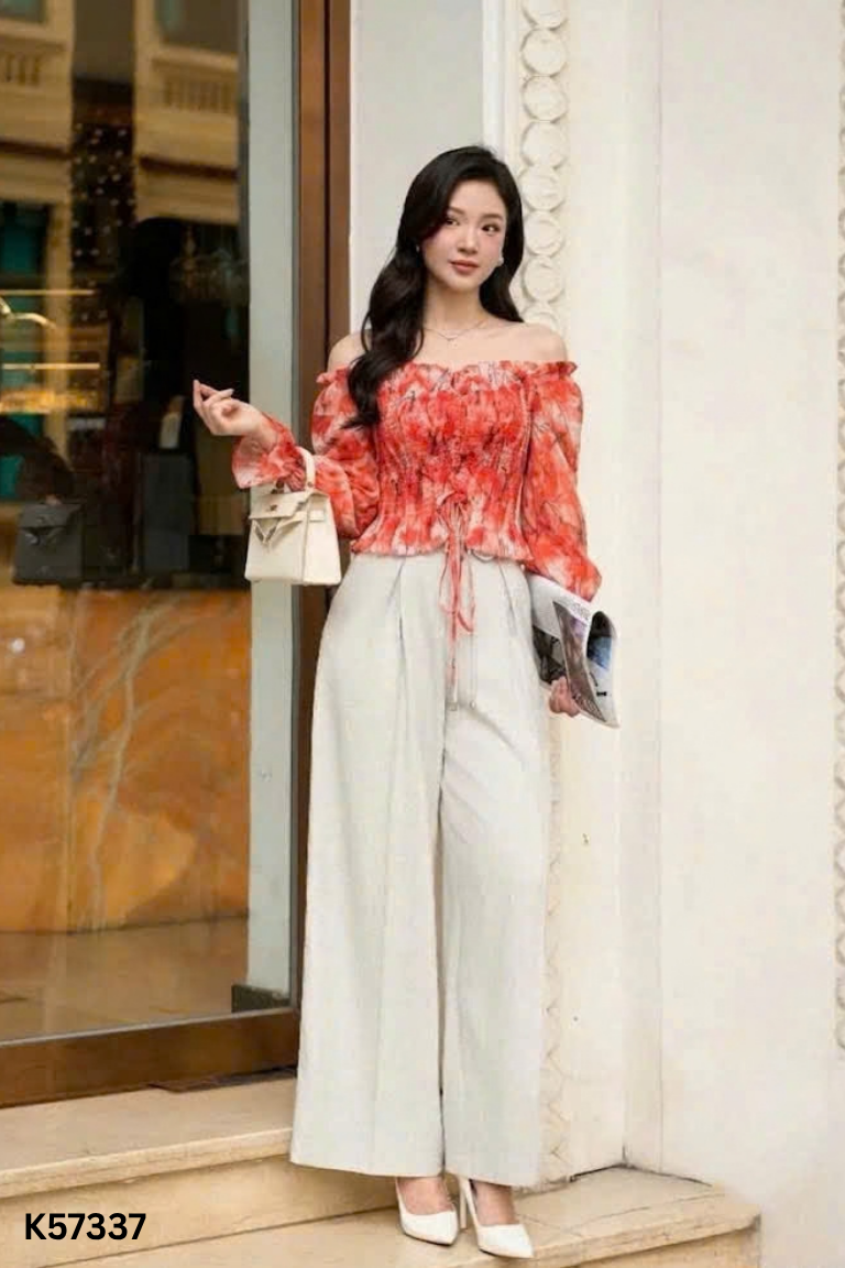 Áo CCHAT đỏ hoa trễ vai