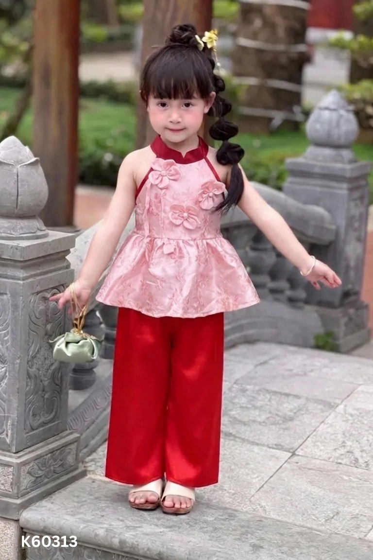 SET Áo yếm hồng viền đỏ + quần đỏ KIDS