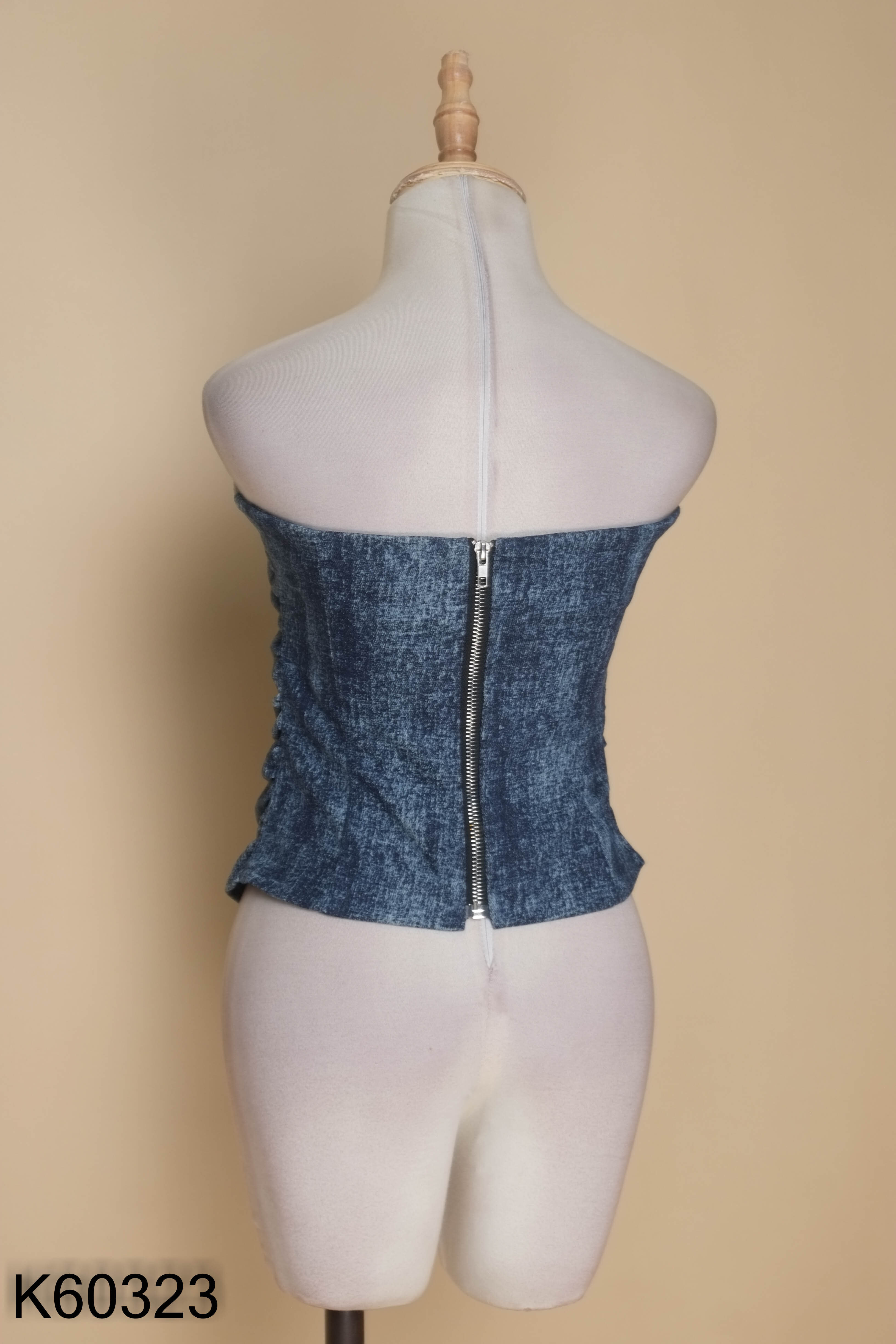 Áo quây jeans HERZIG xanh phối nhũ bạc