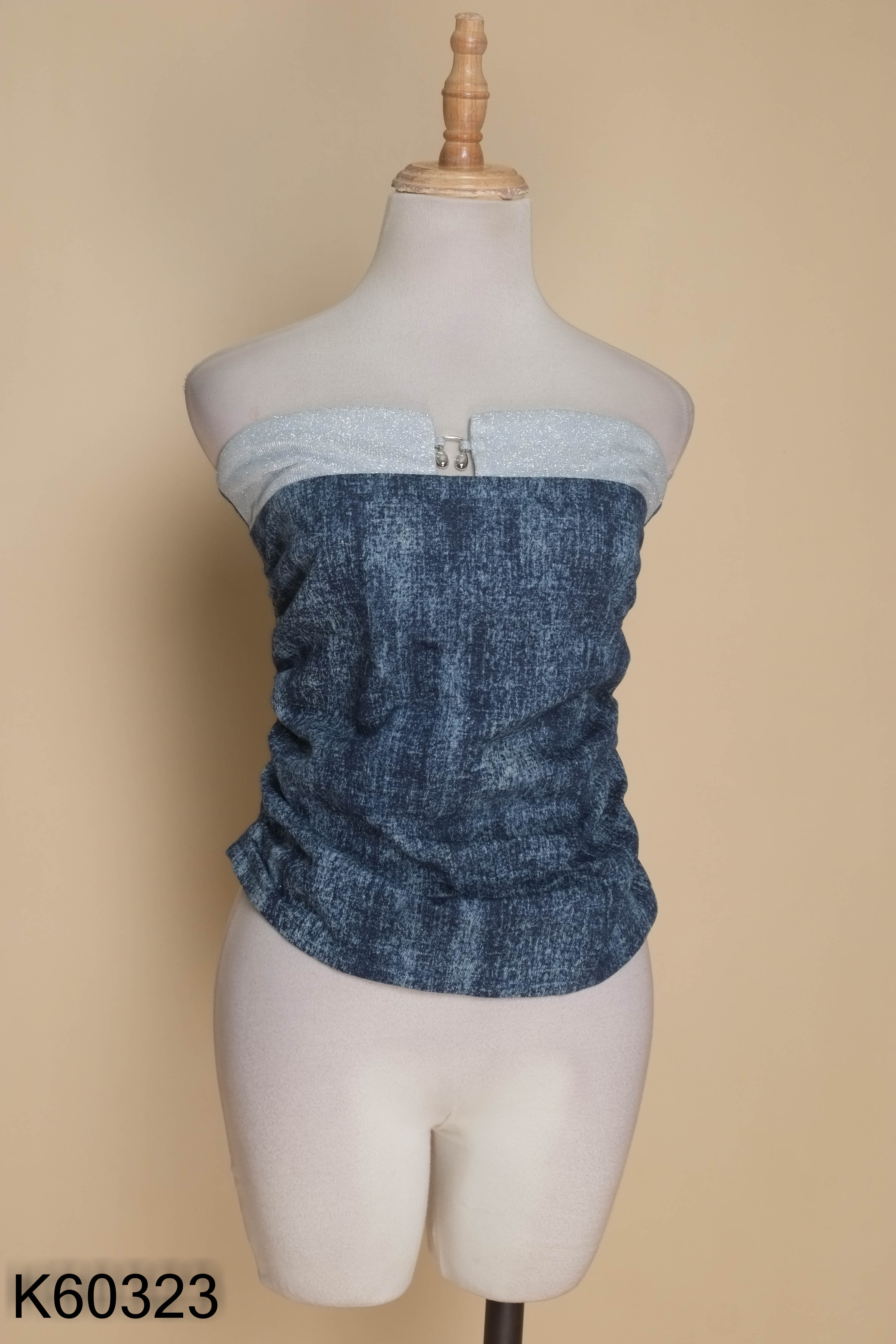 Áo quây jeans HERZIG xanh phối nhũ bạc