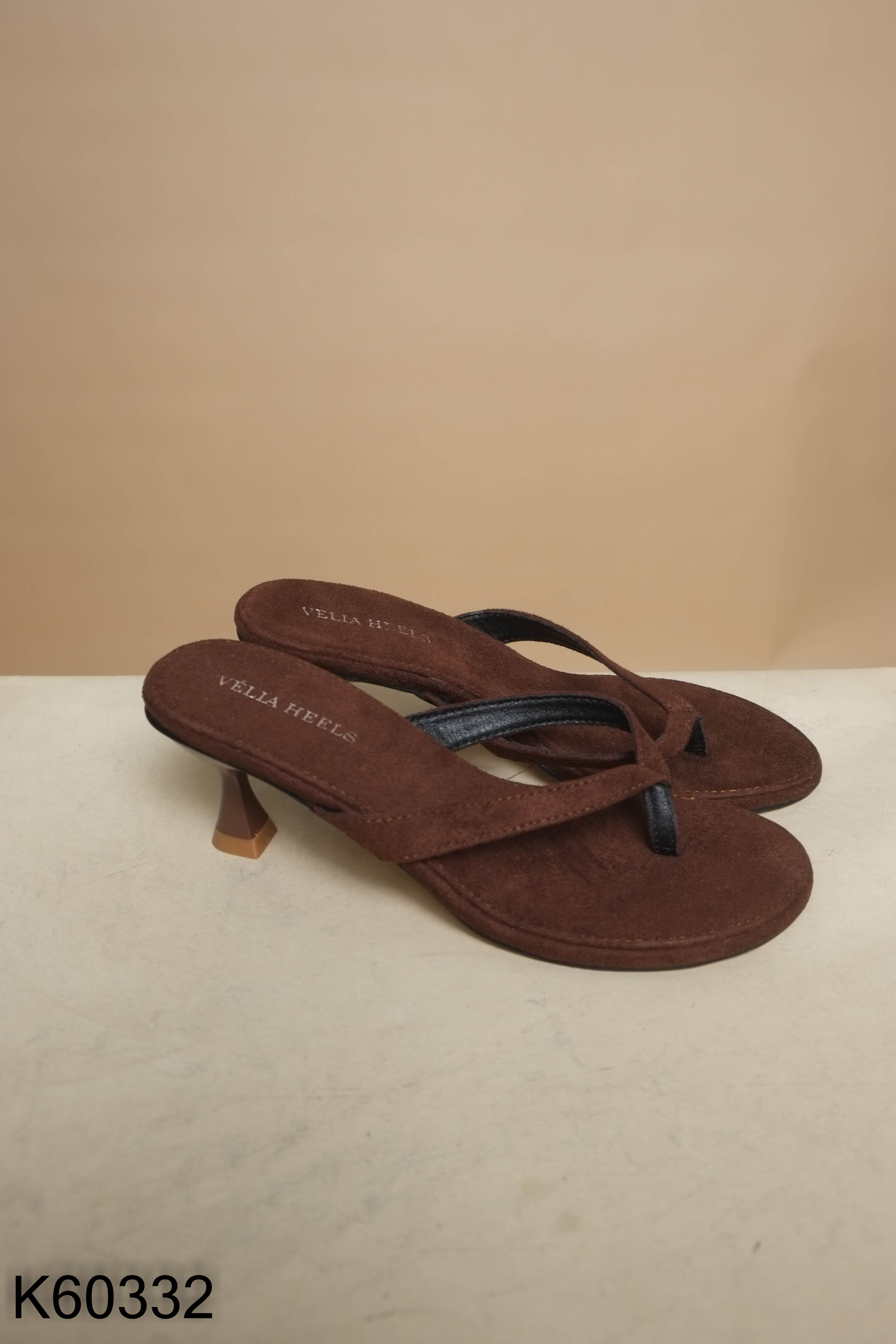 Giày cao gót xỏ ngón nâu VELIA HEELS