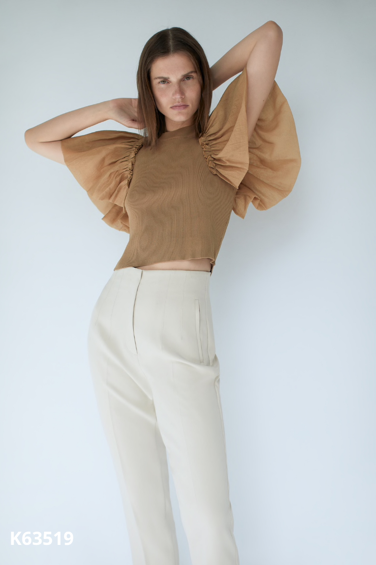 Áo nâu ZARA phối tay voan bèo