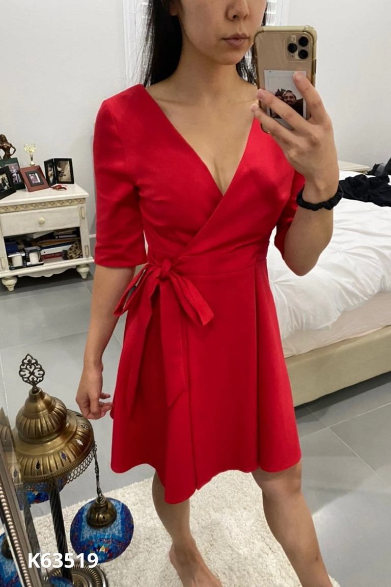 Váy wrap ZARA đỏ cổ V