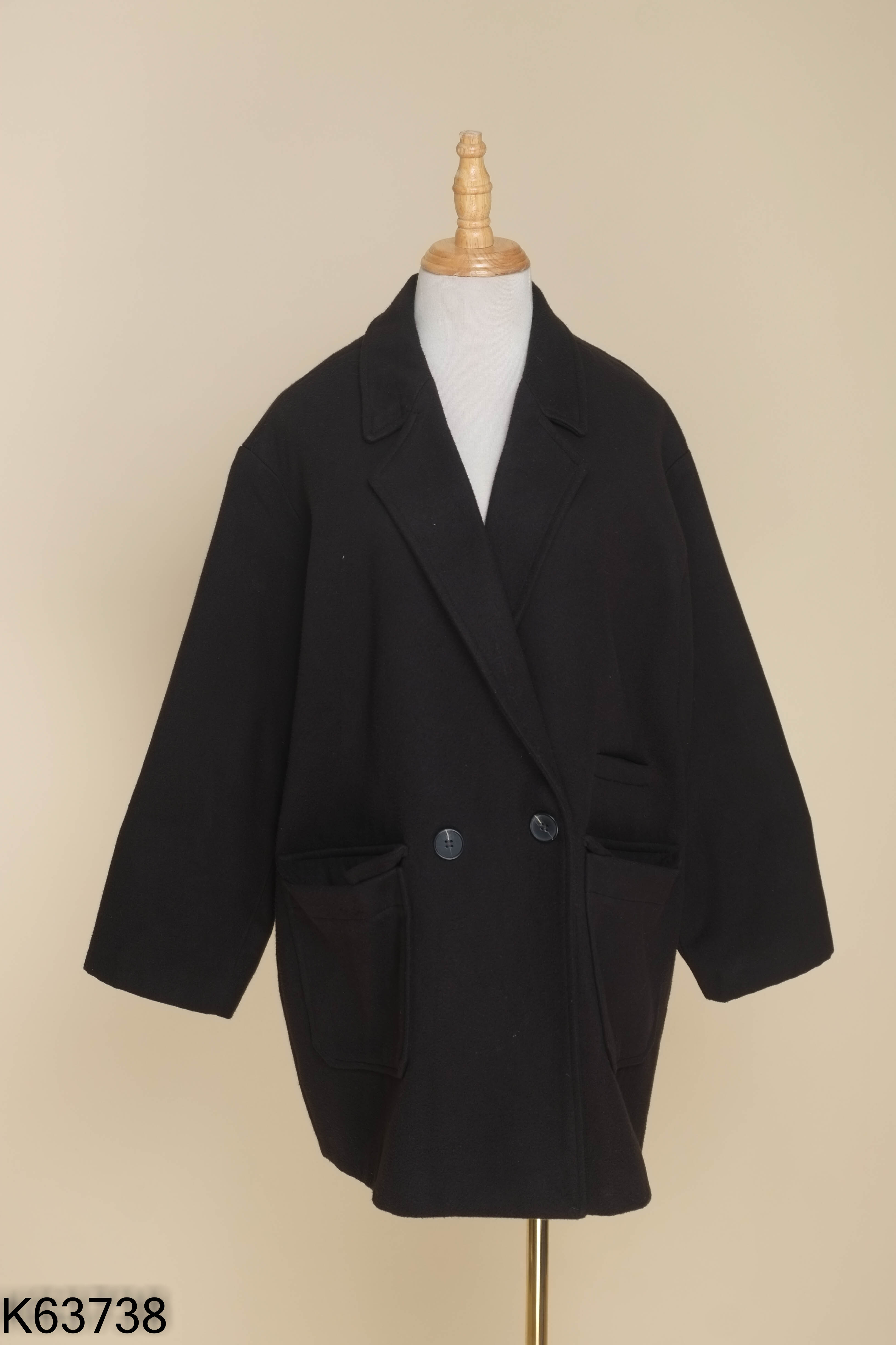 Áo khoác dạ đen MADELEN cổ vest