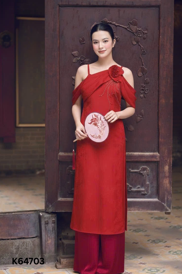Set áo dài đỏ hở vai + quần