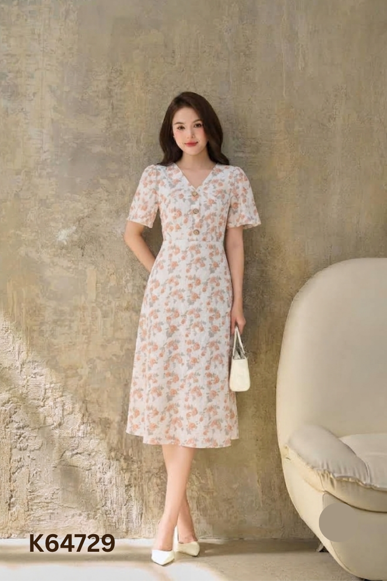 Váy MÌ trắng hoa cam cổ tim