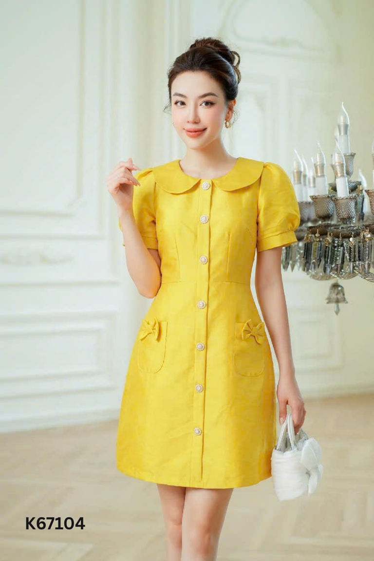 Váy KHADI STORE vàng cổ bèo