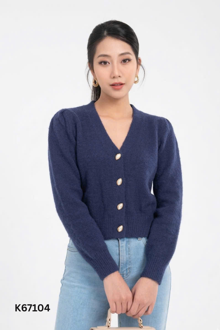 Áo cardigans len đen dáng ngắn