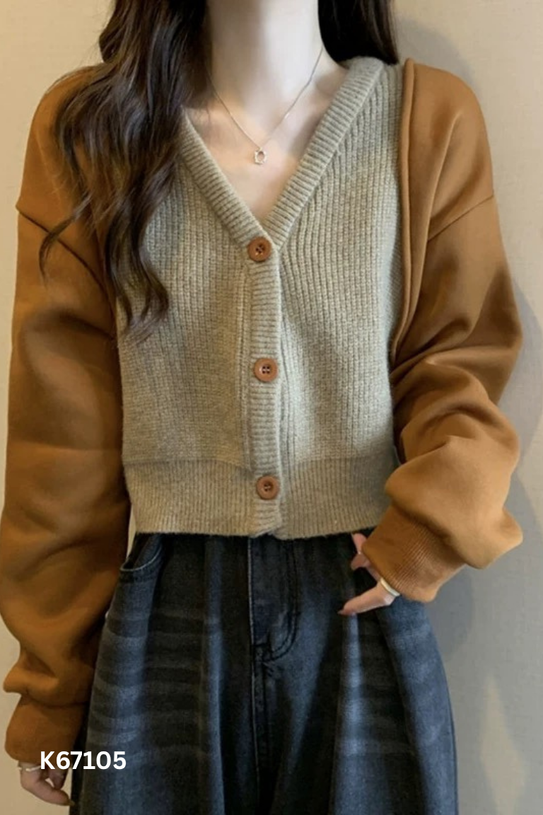 Áo cardigans nâu cổ tim