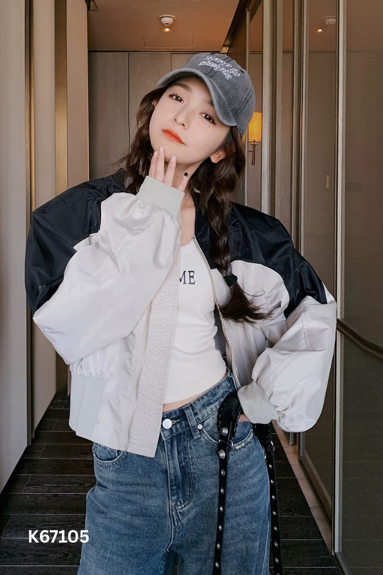 Áo bomber be mix đen