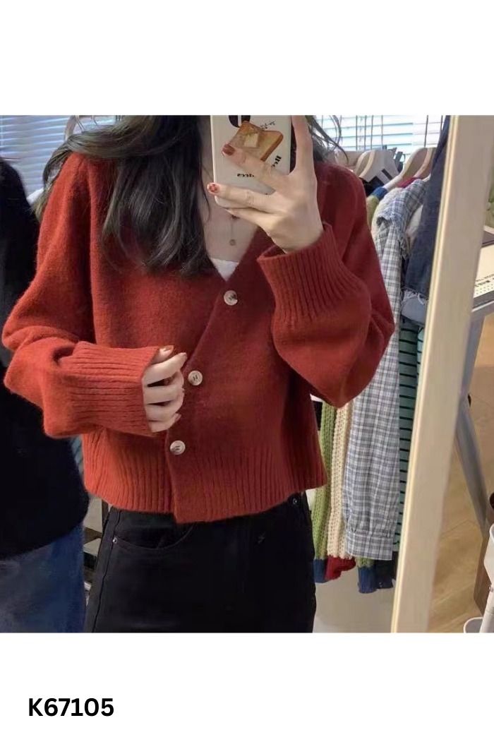 Áo cardigans len đỏ dáng ngắn