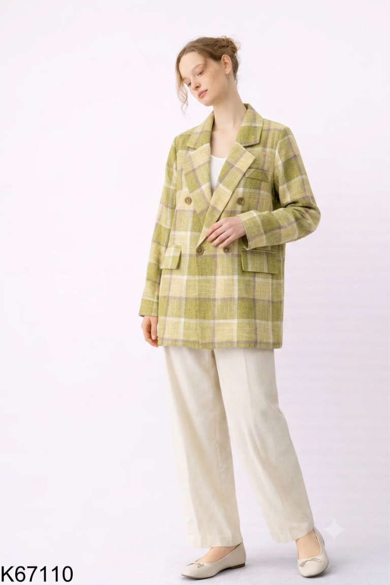 Áo blazer xanh caro