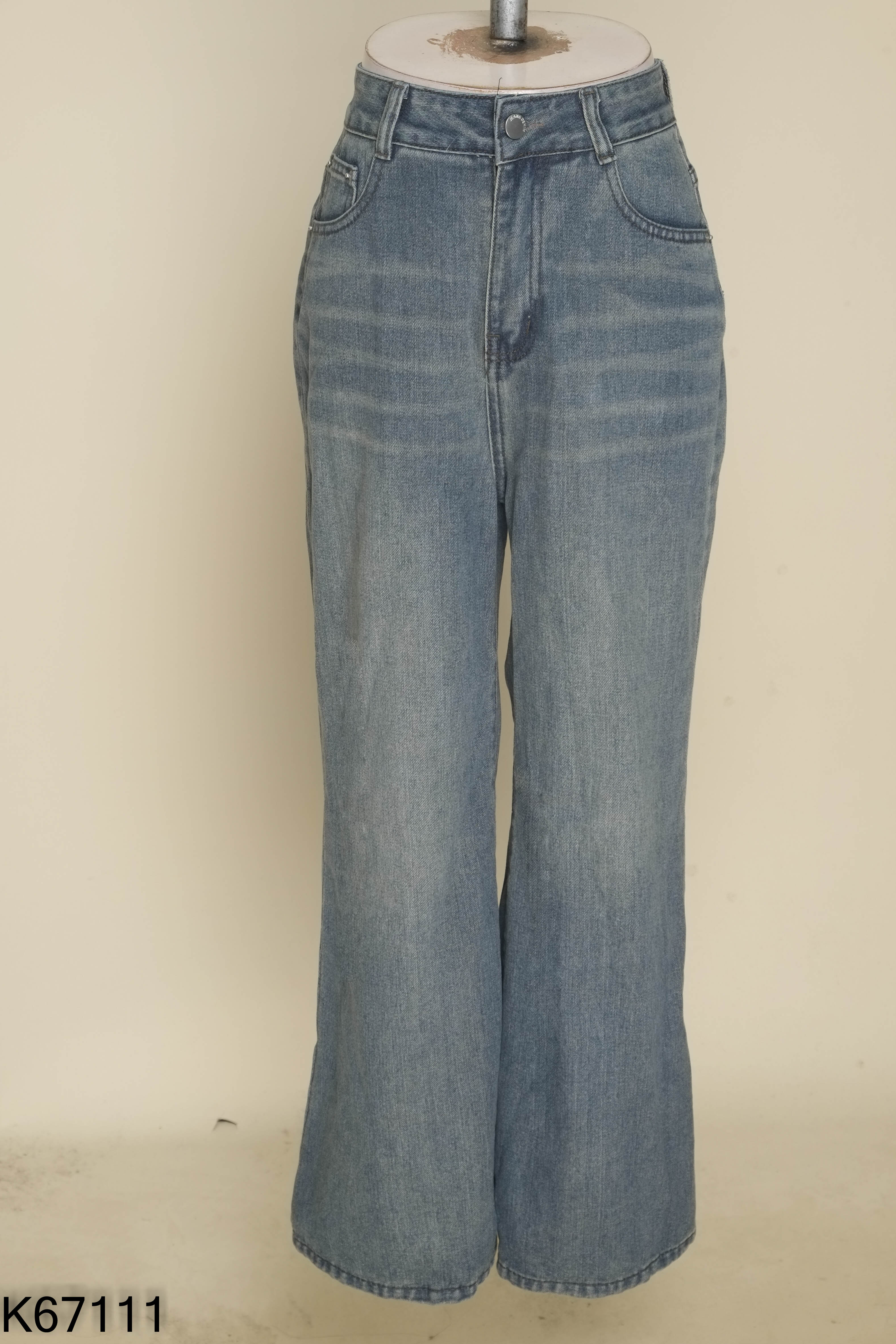 Quần jeans suông xanh trơn