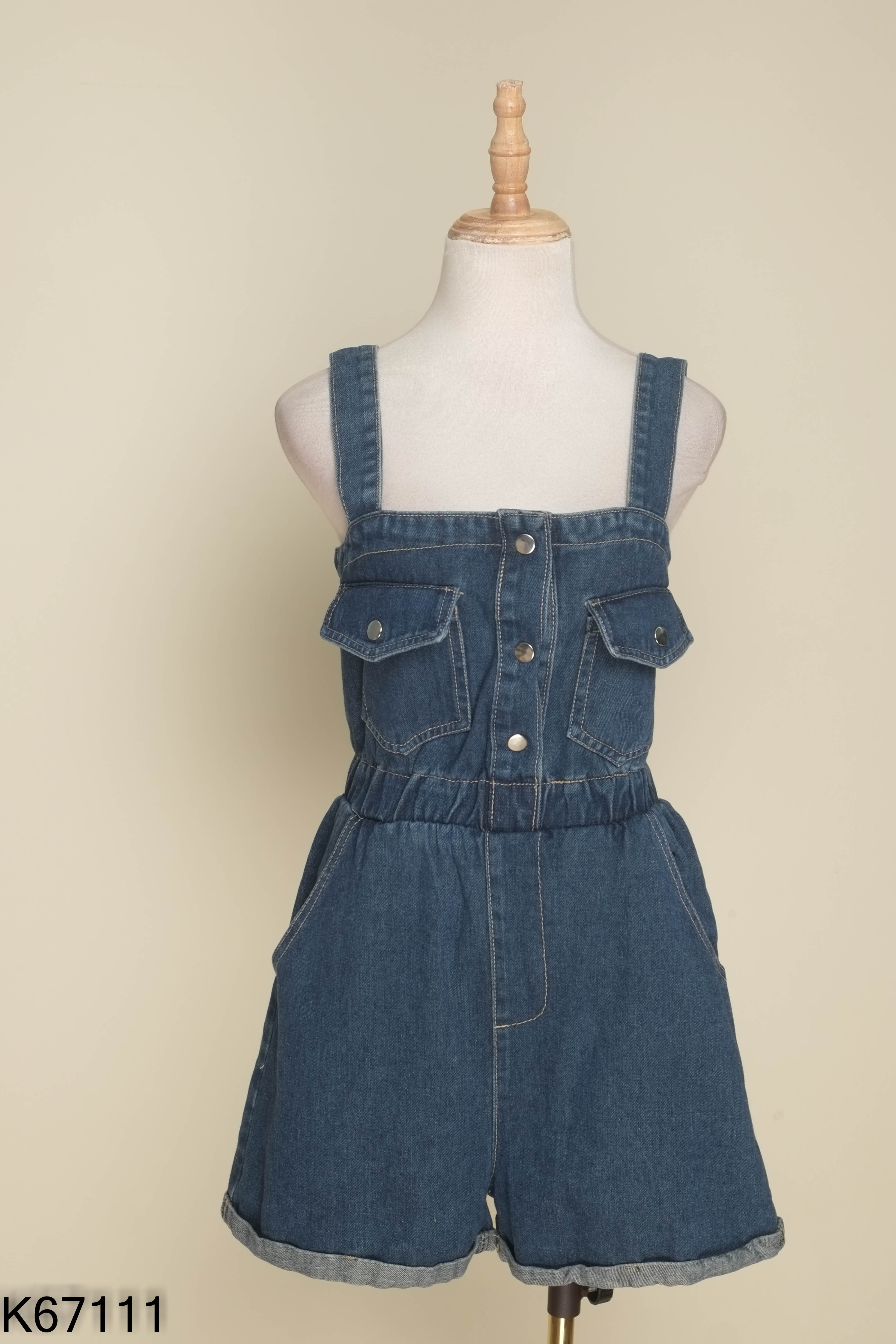 Jumpsuits jeans 2 dây xanh