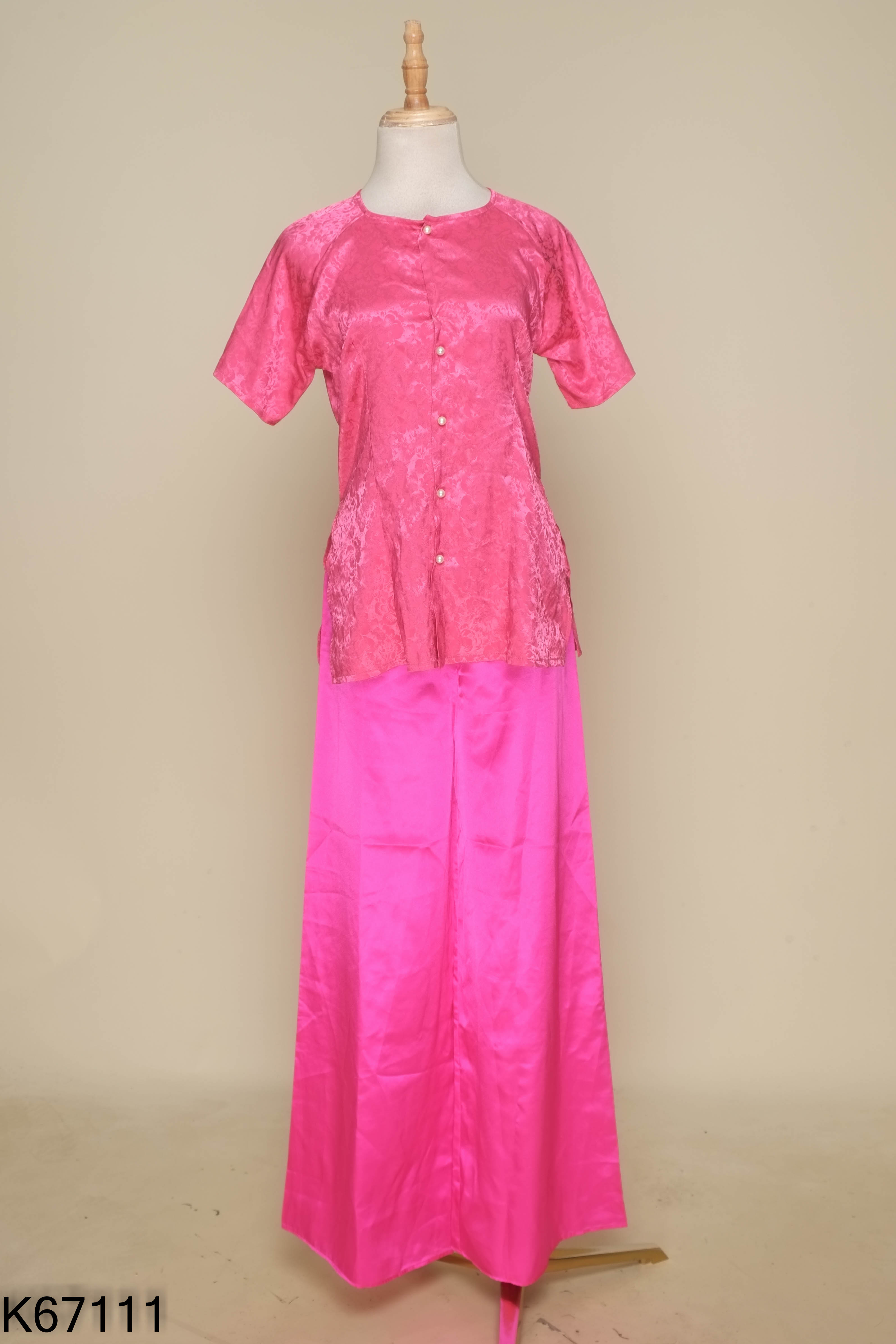Set Áo lam hồng cúc ngọc + quần lụa