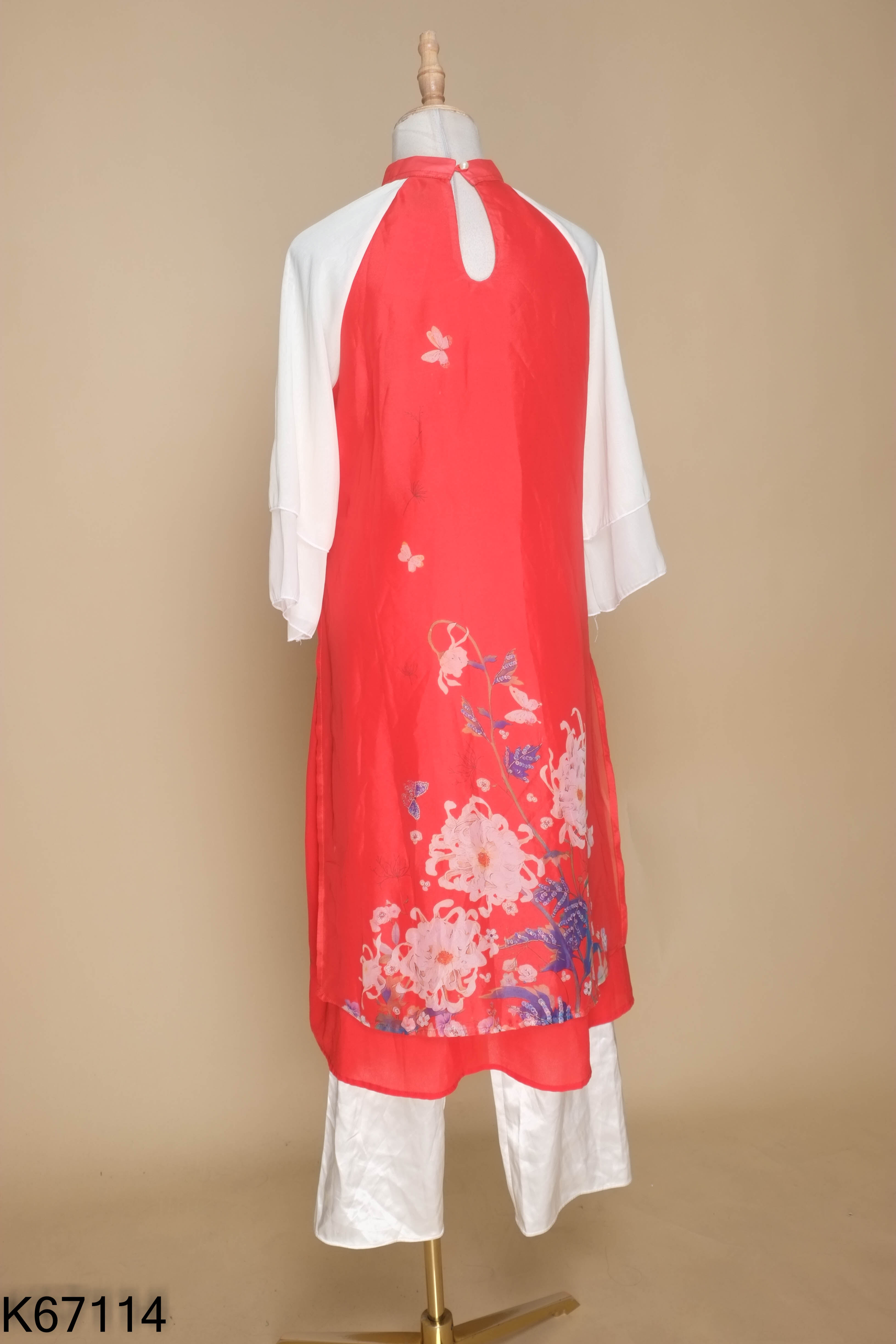 Set BONNA DESIGN áo dài đỏ + quần lụa trắng