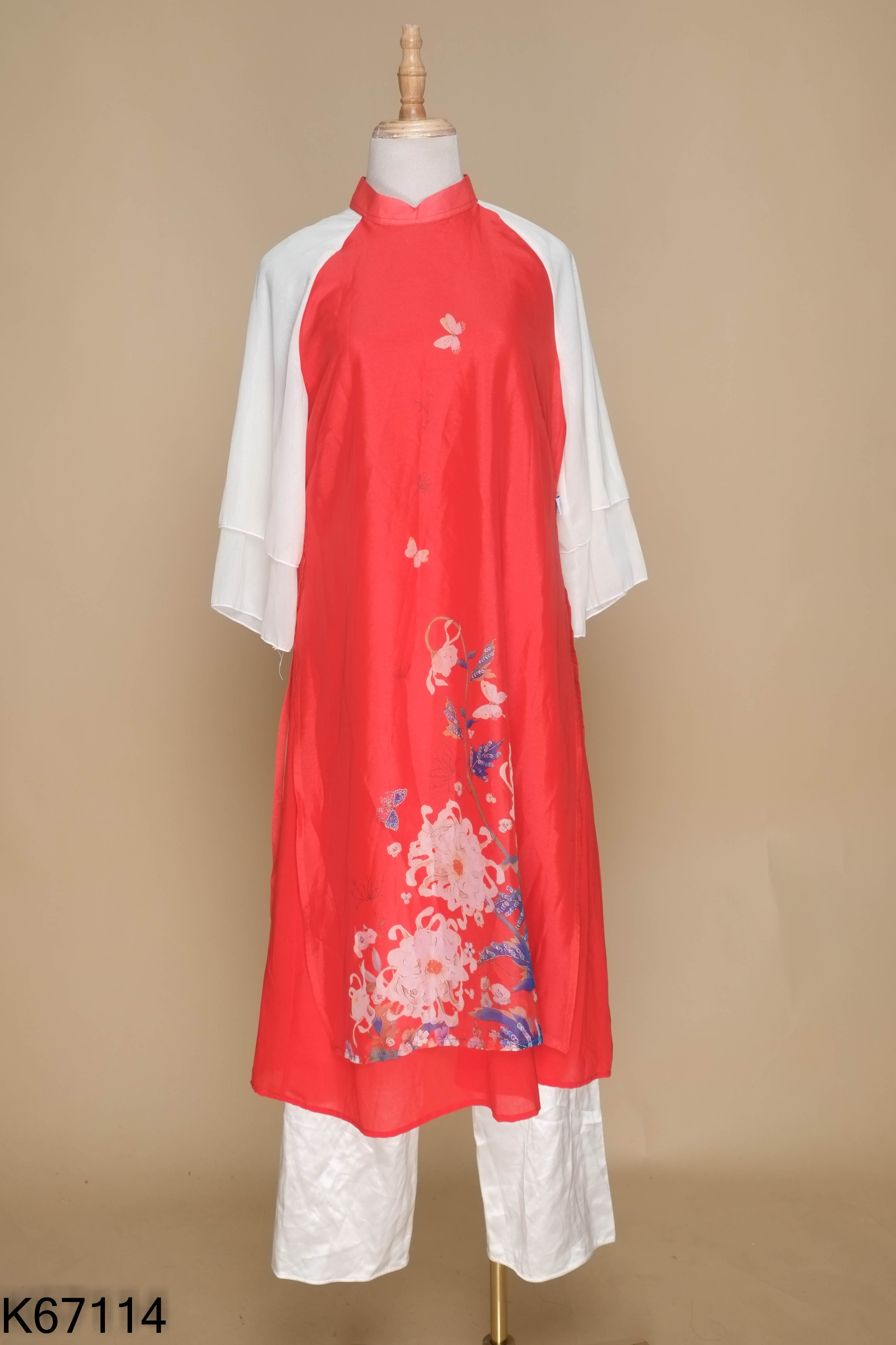 Set BONNA DESIGN áo dài đỏ + quần lụa trắng