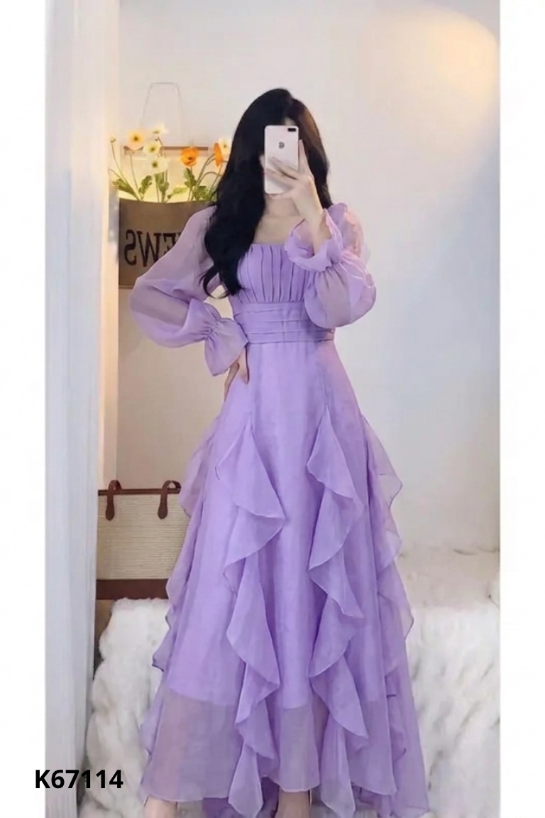 Váy voan tím viền bèo