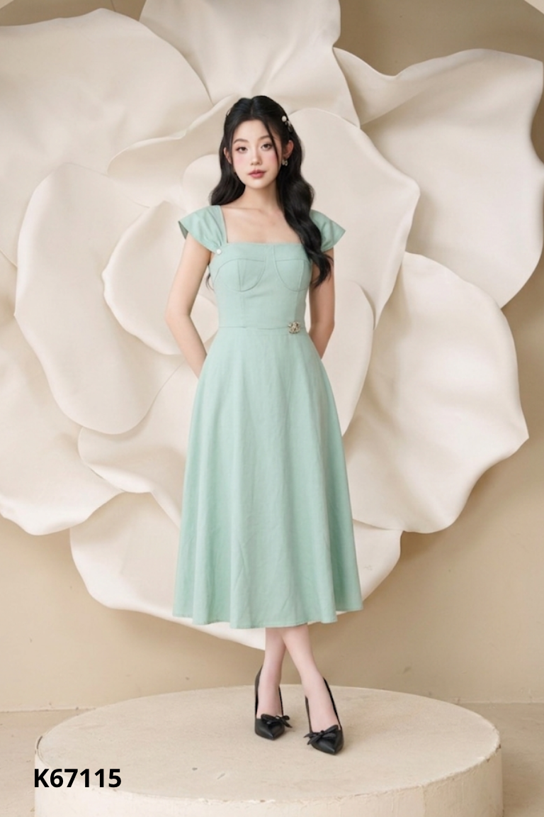 Váy DHP xanh cổ vuông