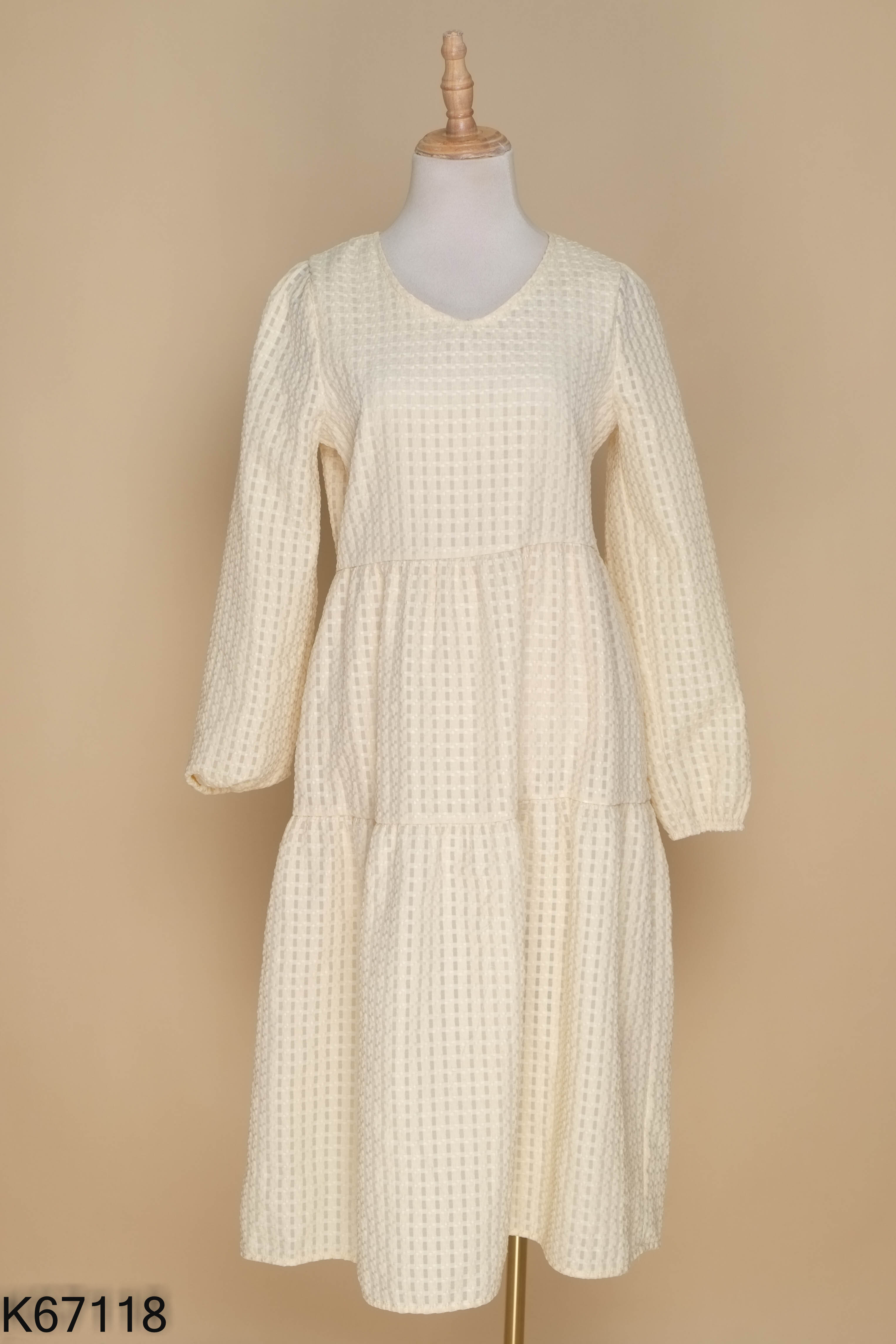 Váy babydoll be kẻ trơn cổ tròn