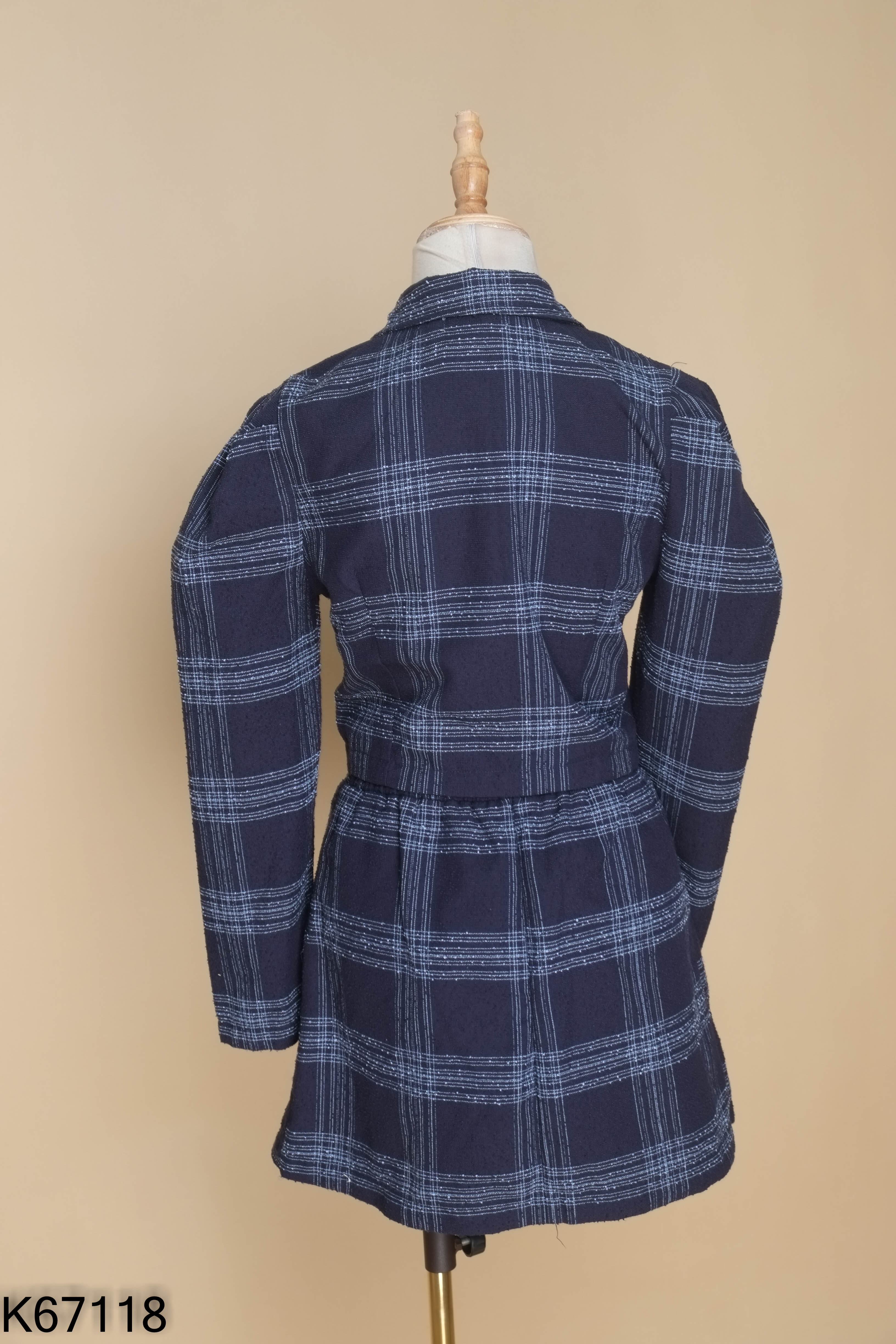 Set dạ xanh áo vest+váy MIZHEEL