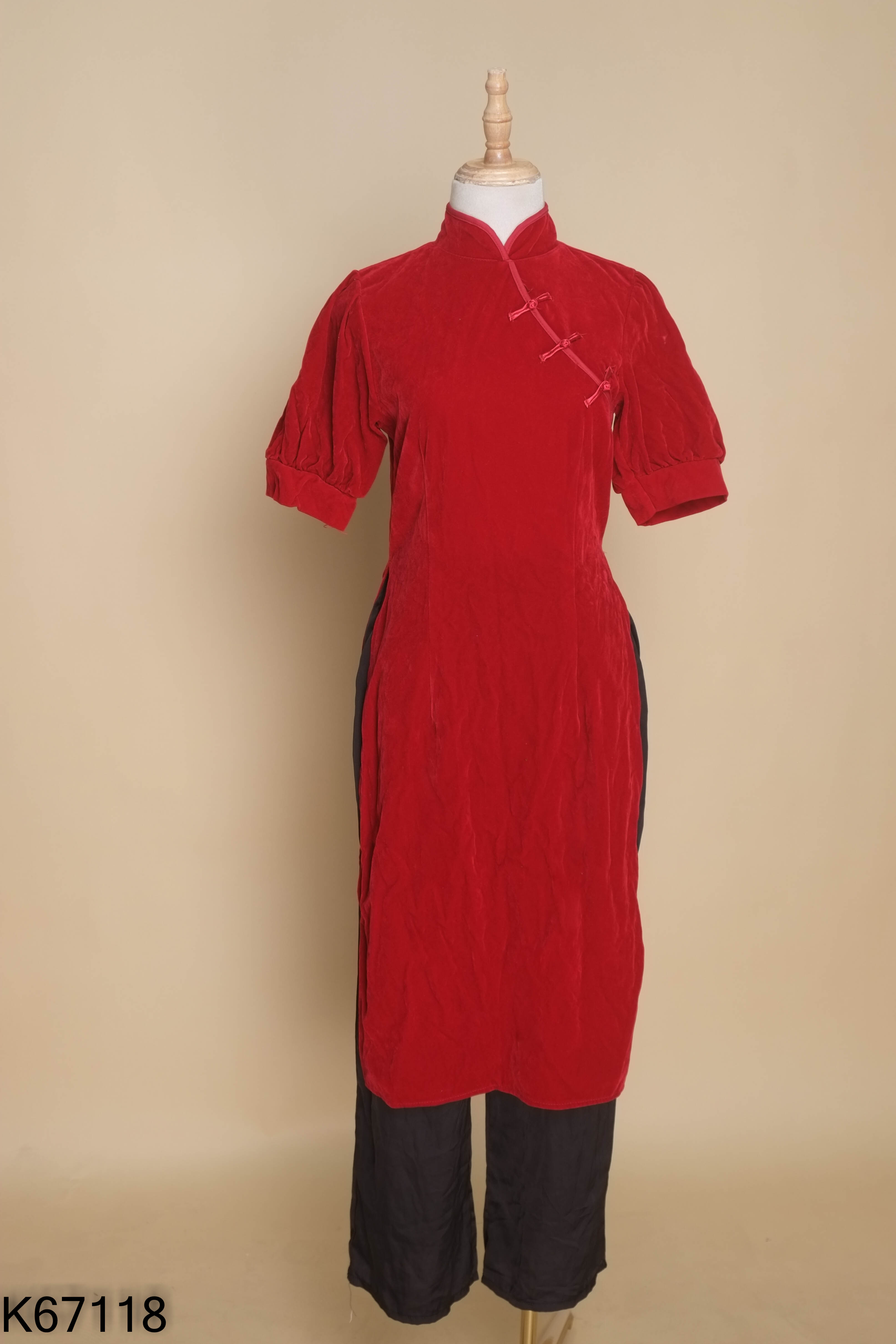 Set áo dài đỏ nhung+quần