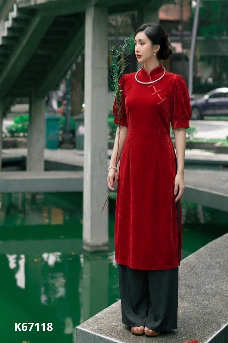 Set áo dài đỏ nhung+quần