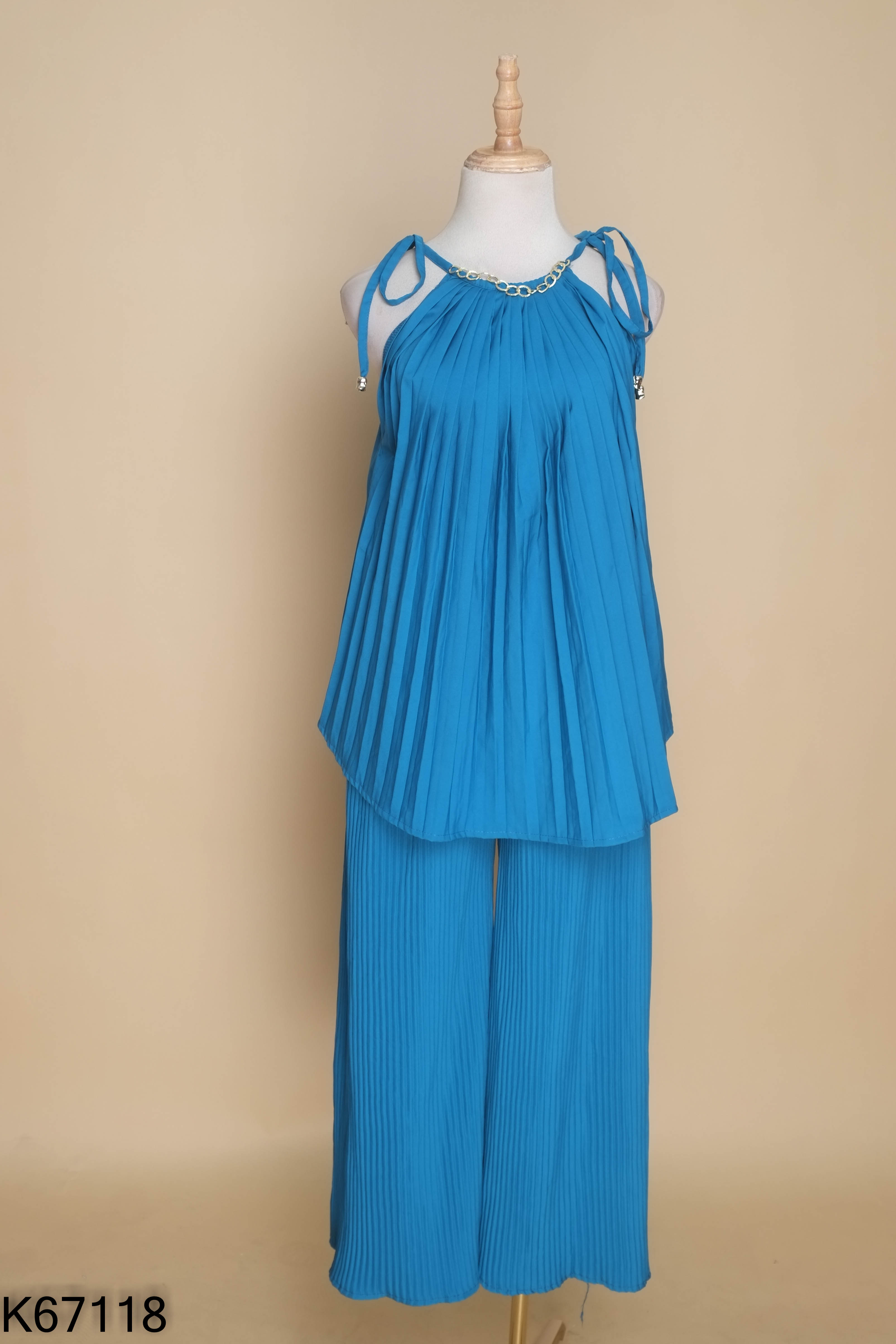 Set xanh xếp li+quần YUTENG