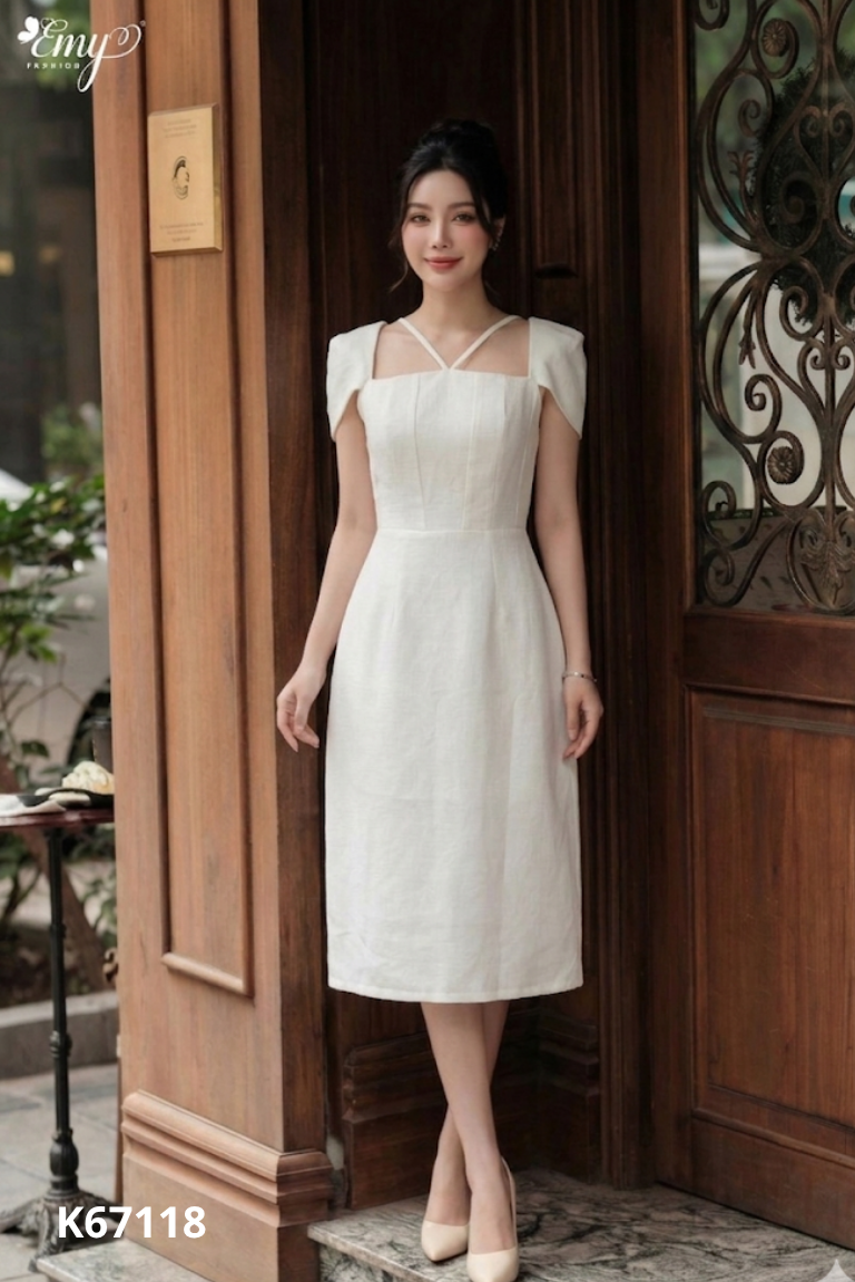 Váy tweed be trơn phối ngực