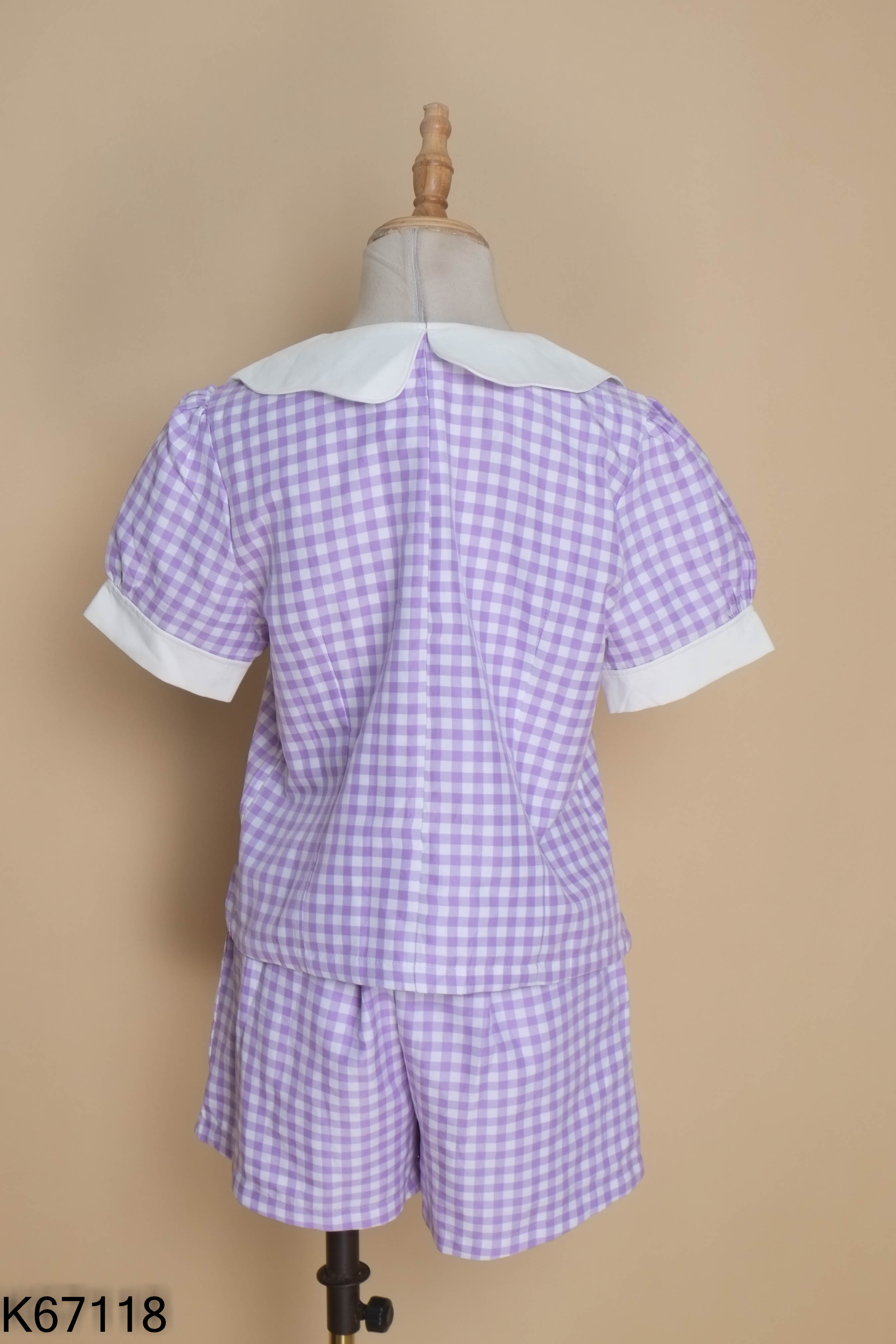 Set Áo tím caro cổ trắng + Quần short