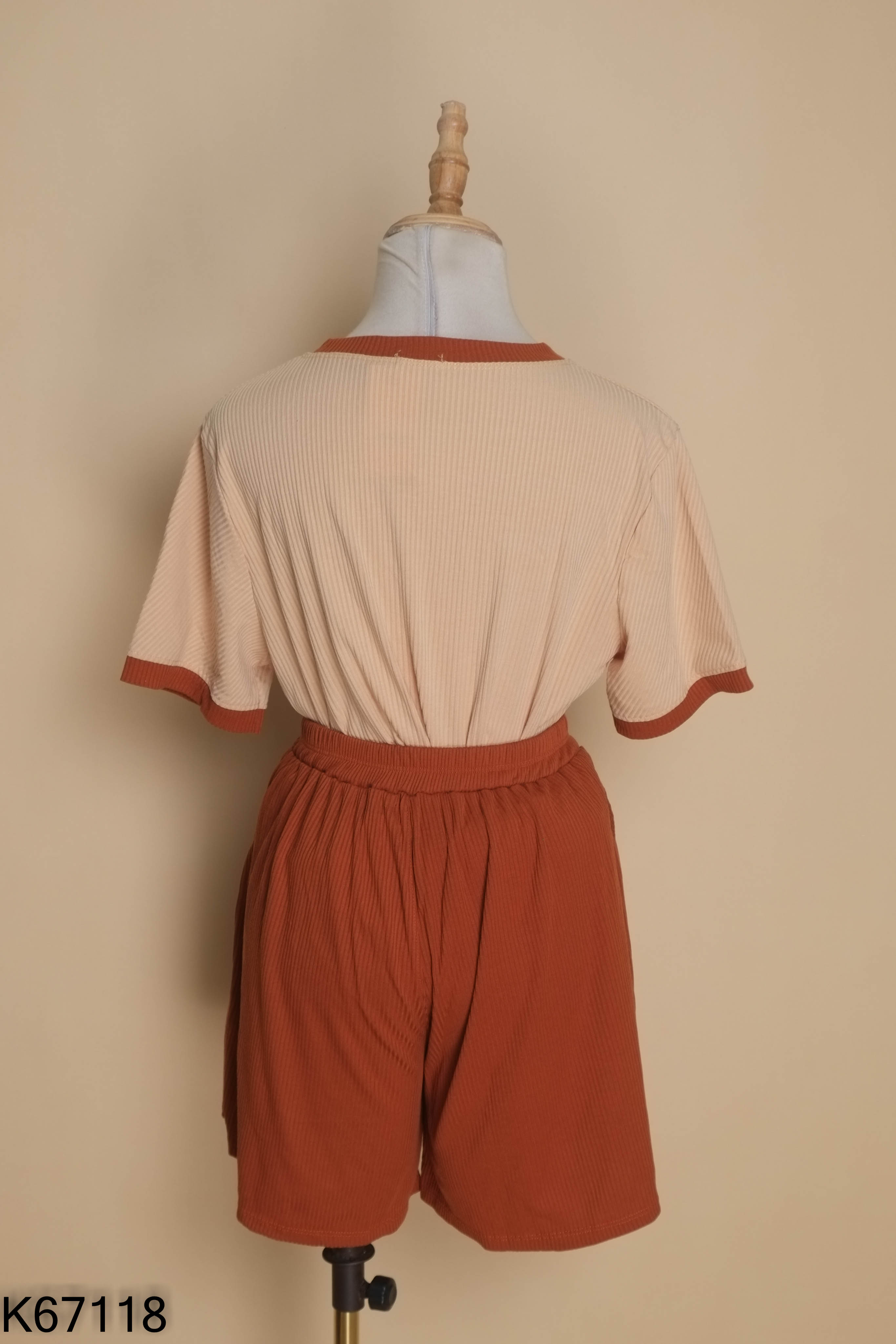 Set Áo thun be viền nâu gân sọc + Quần short