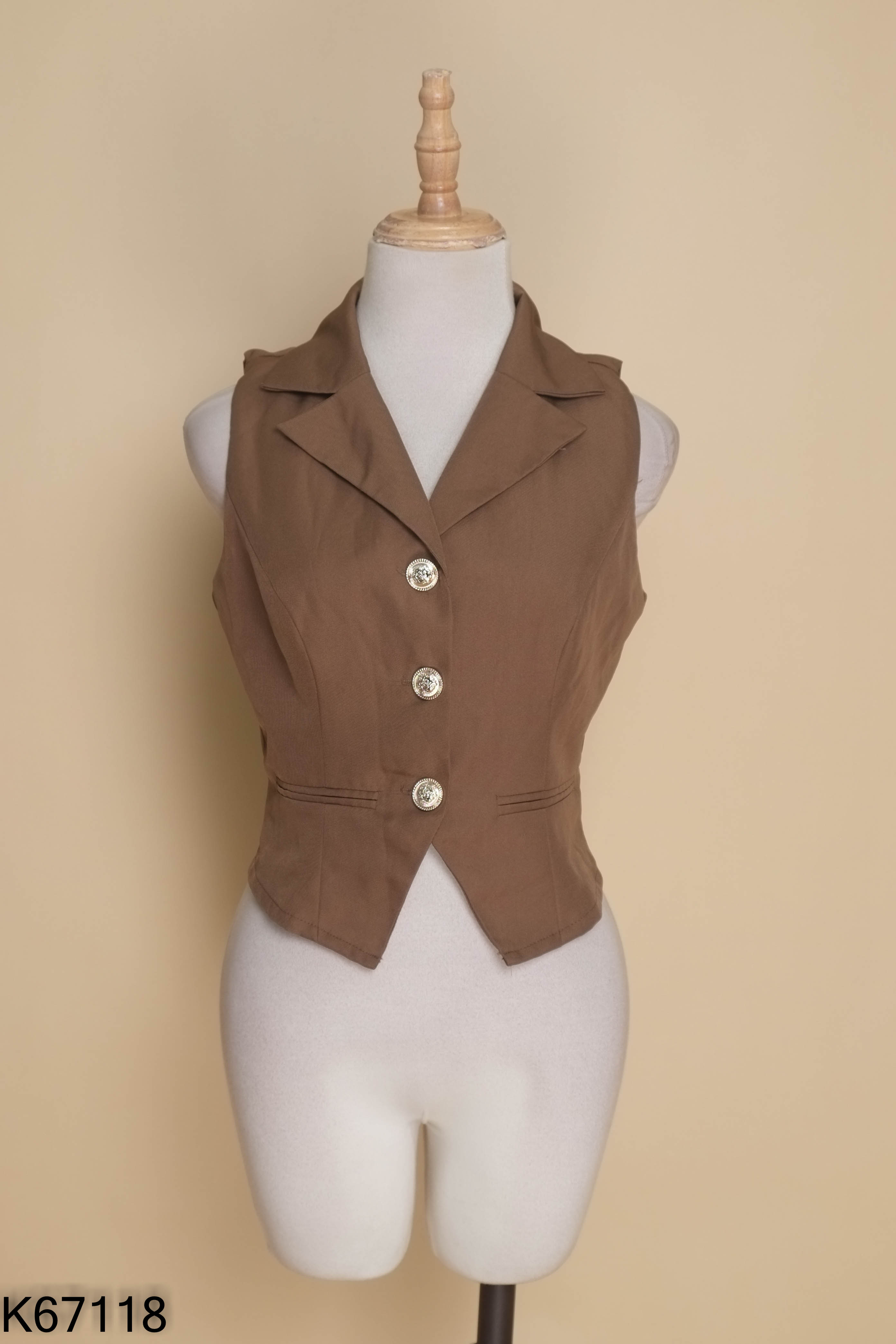 Áo gile vest nâu phối cúc sáng