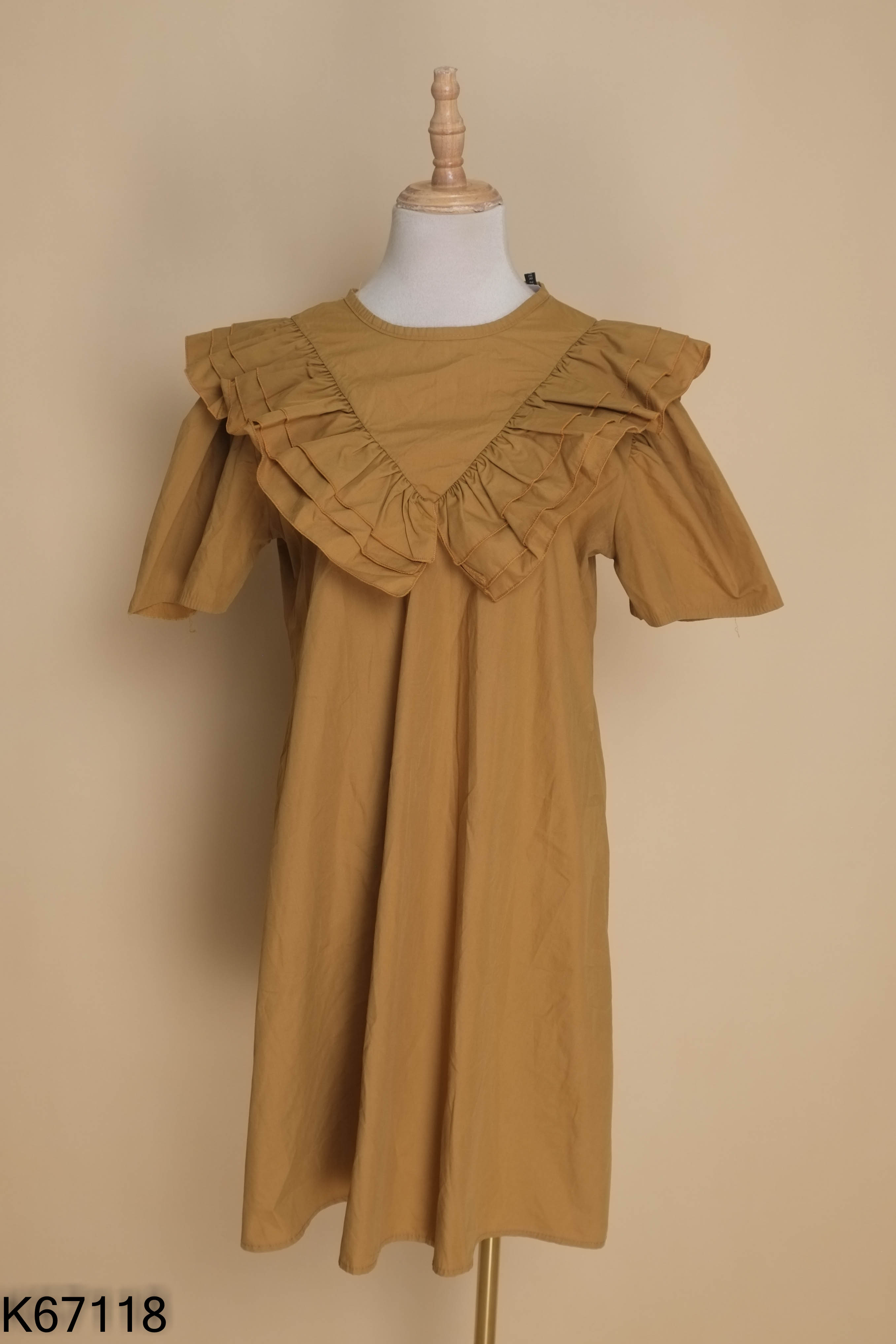 Váy babydoll nâu phối bèo