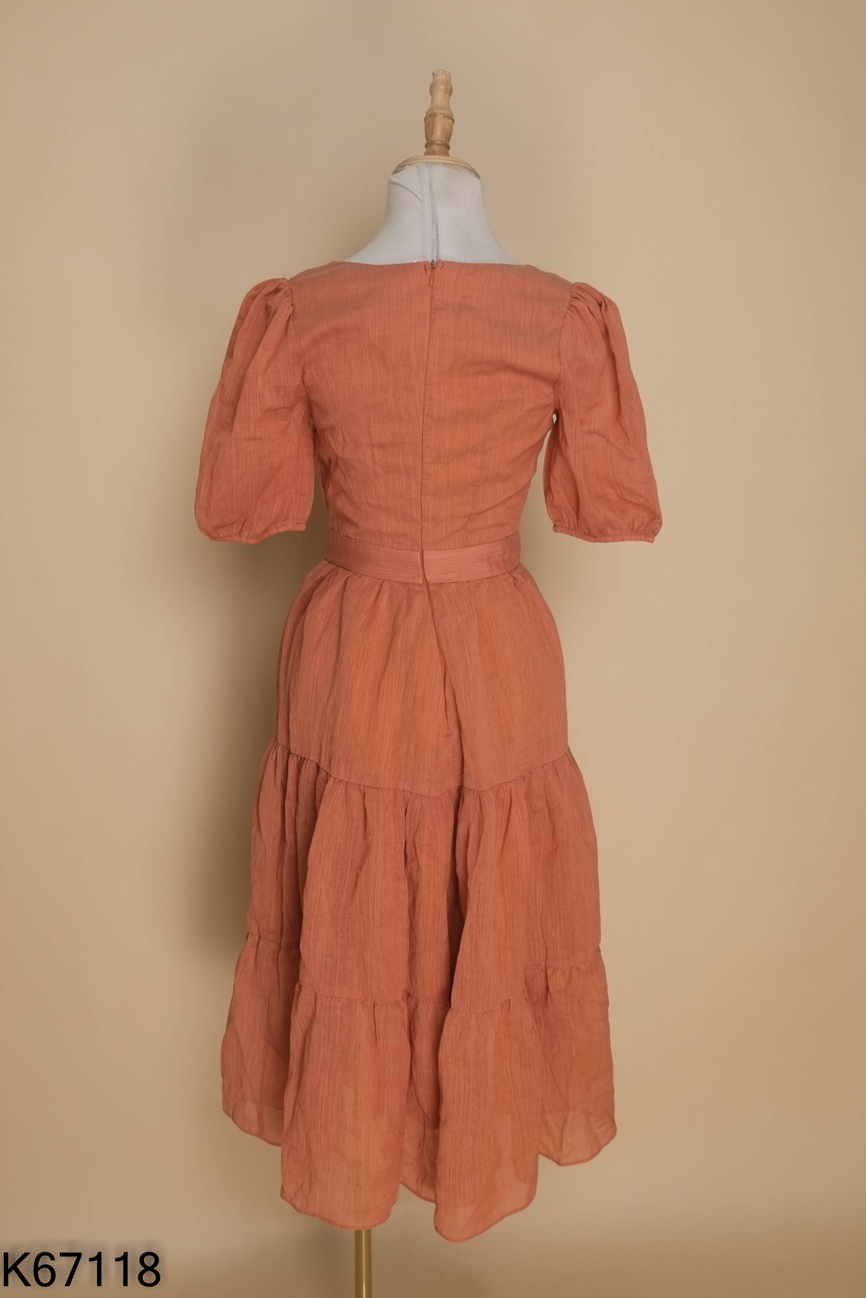 Váy babydoll hồng gỗ trơn cổ tròn