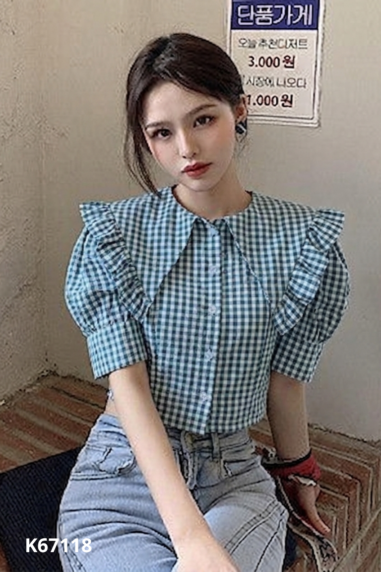 Áo sơ mi bèo kẻ xanh