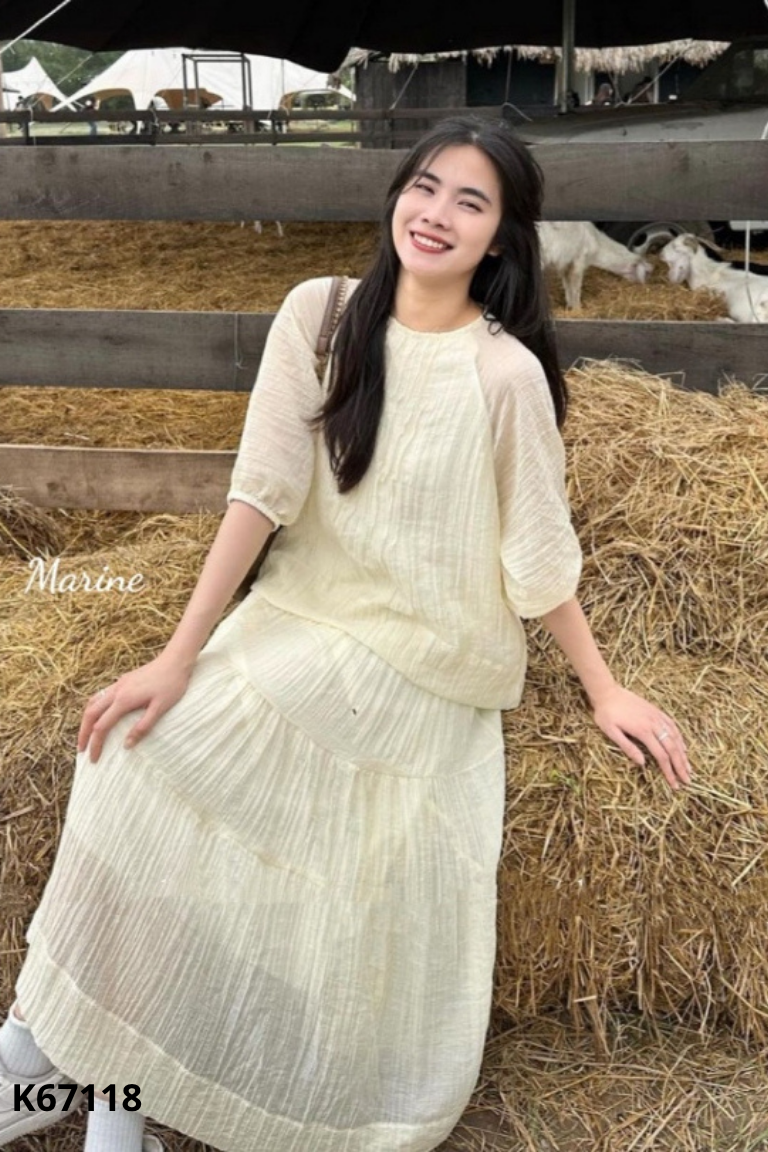 SET áo kem babydoll + chân váy dài