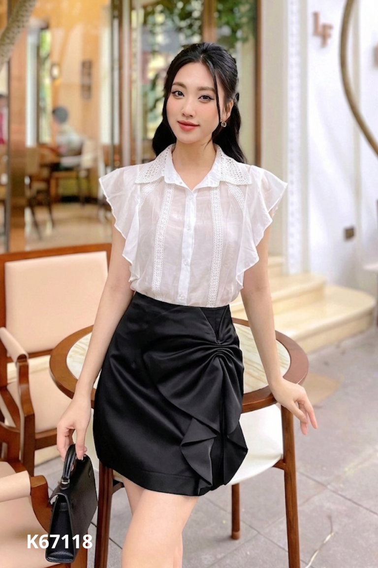 Áo sơ mi voan trắng cổ ren