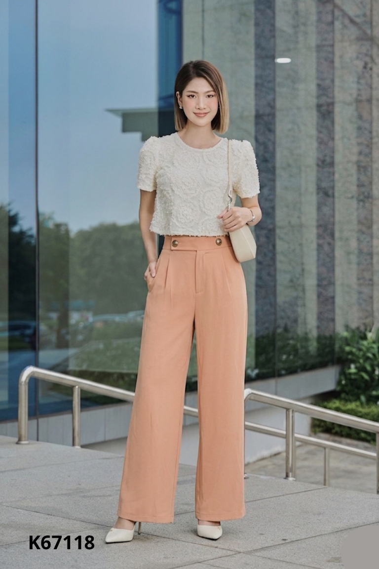 Quần vải nâu ANYA DESIGN trơn ống rộng