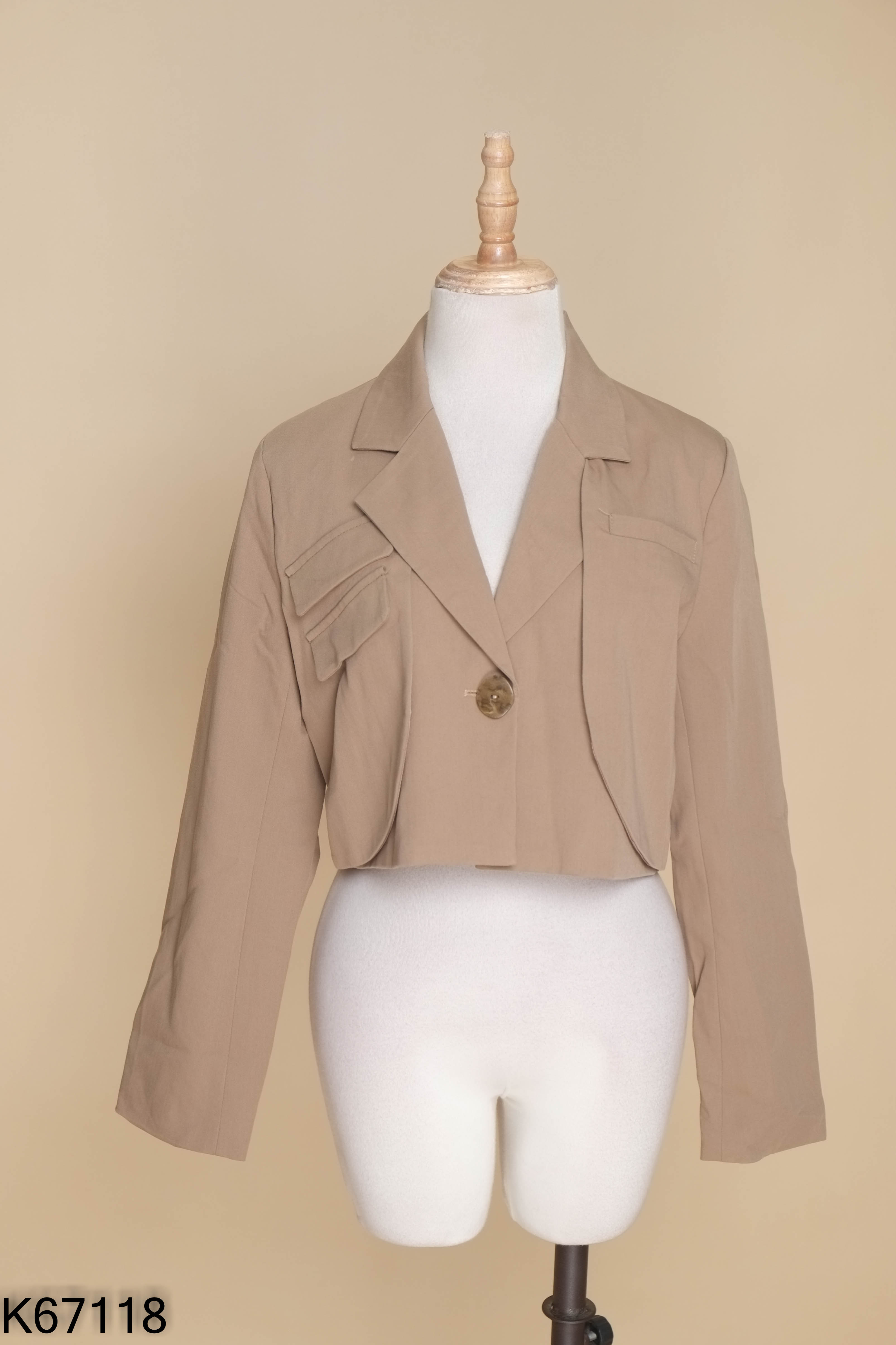 Áo khoác blazer nâu phối kiểu ngắn