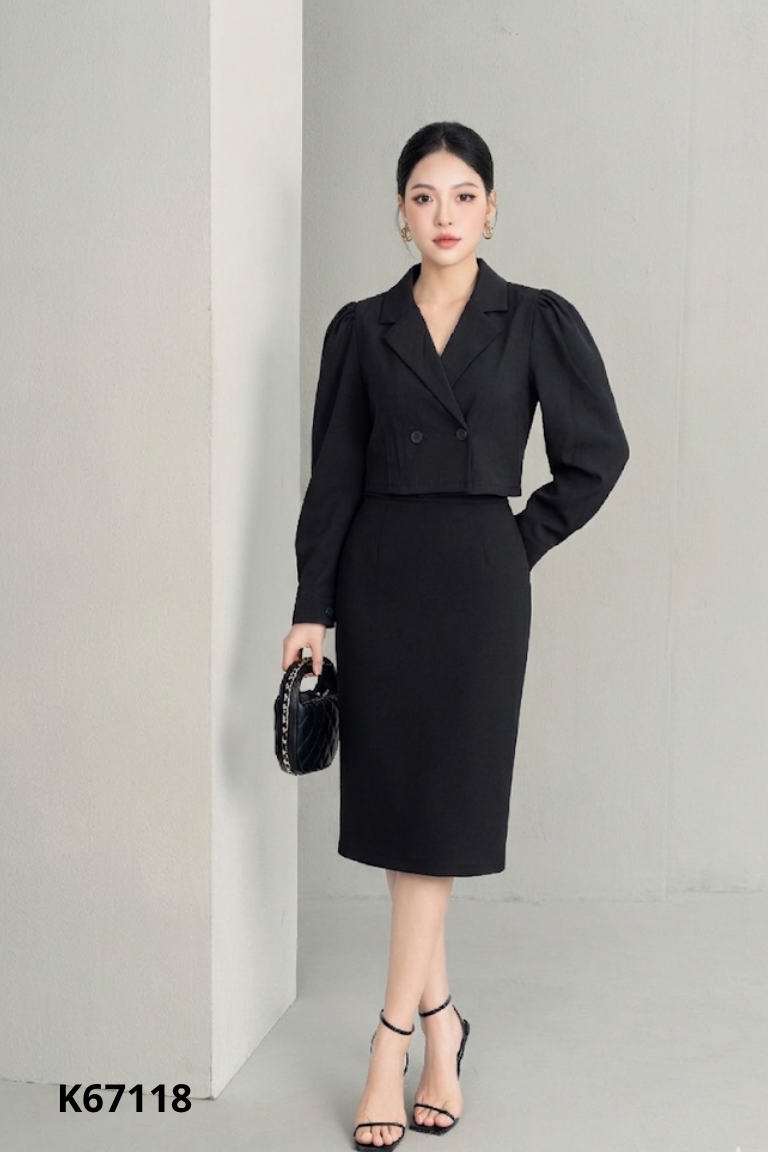 Áo blazer đen trơn croptop