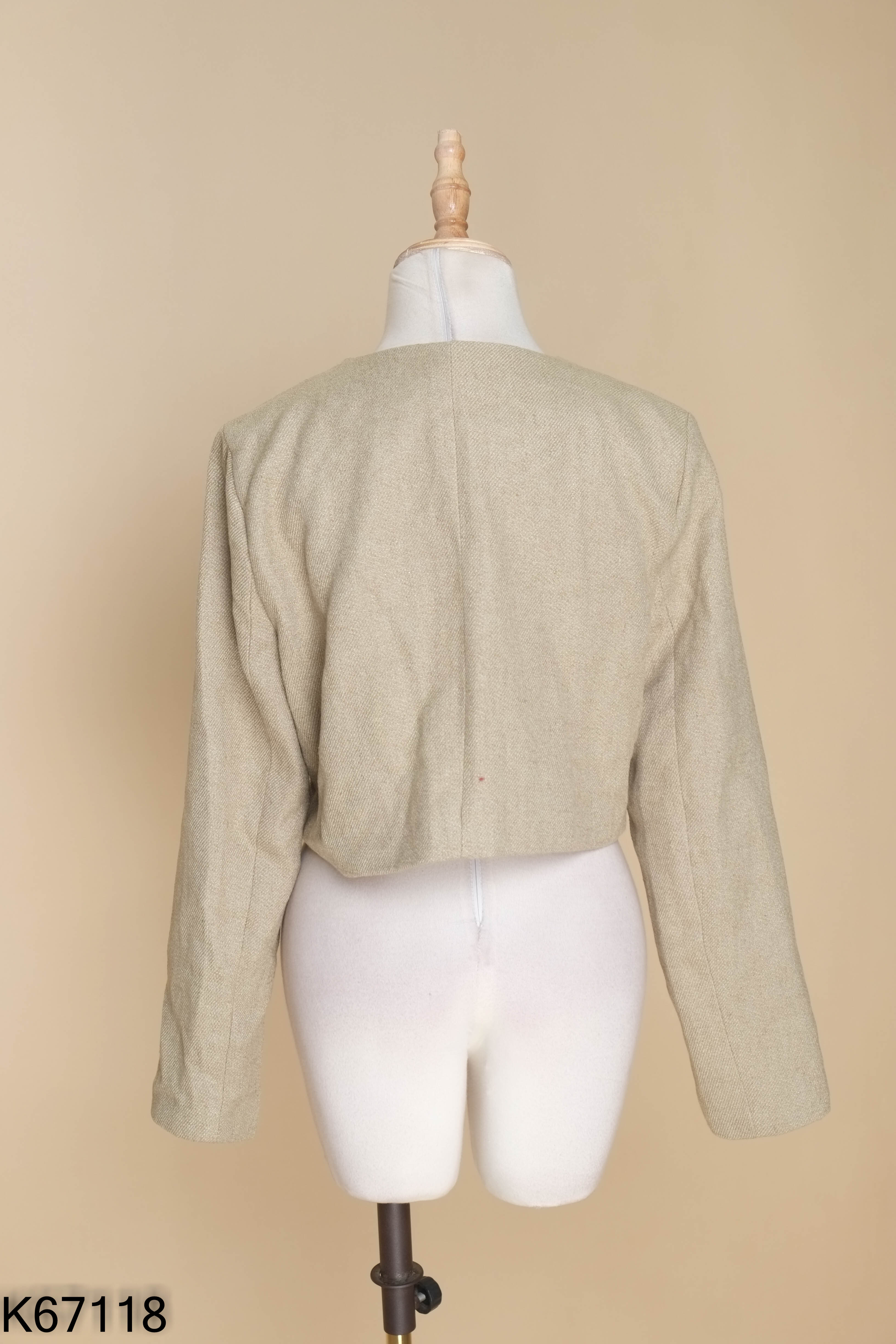 Áo khoác tweed xanh phối túi form ngắn