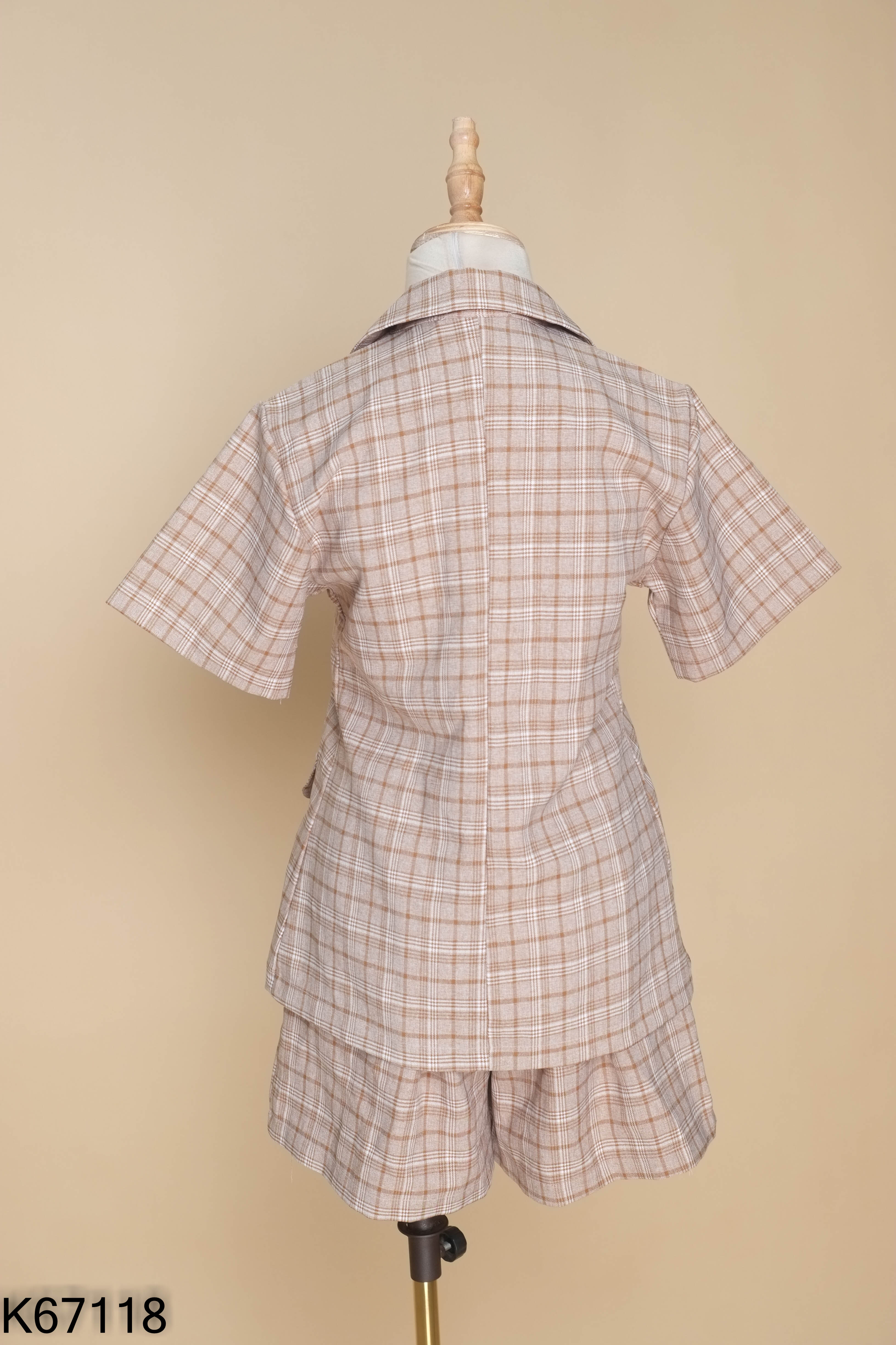Set Áo blazer nâu kẻ MỸ NGA + Quần short